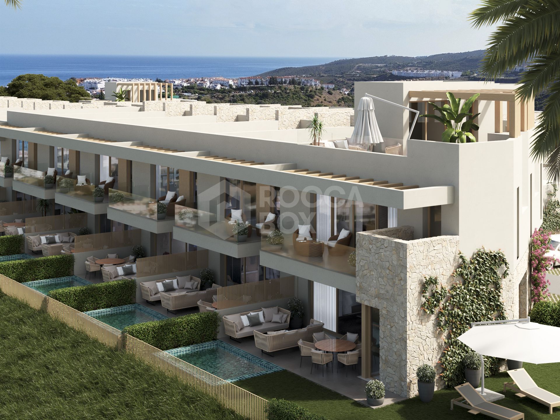 Modern Mediterranean Townhouse with Panoramic Sea Views and Rooftop Terrace