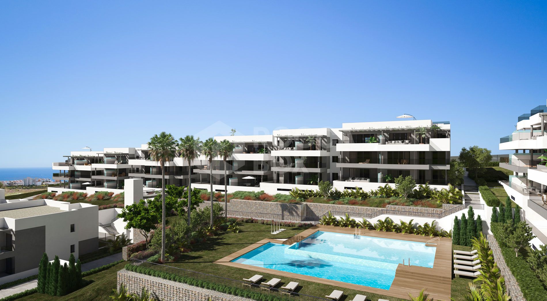 Mesas Homes offers a total of 187 one, two, three or four bedroom apartmentslocated in the city of Estepona. Its privileged location offers beautifulviews over the bay of Estepona.