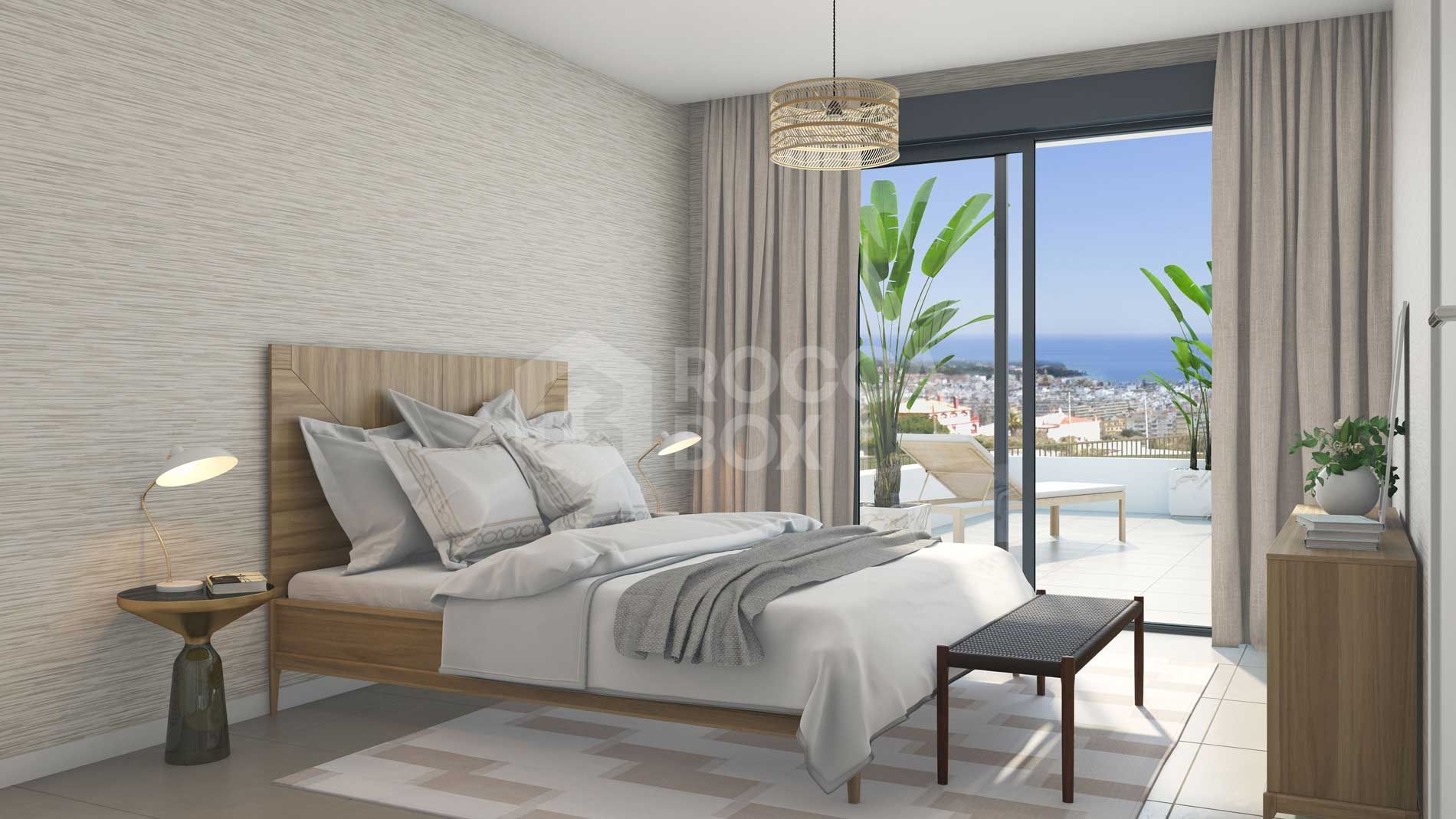 Mesas Homes offers a total of 187 one, two, three or four bedroom apartmentslocated in the city of Estepona. Its privileged location offers beautifulviews over the bay of Estepona.