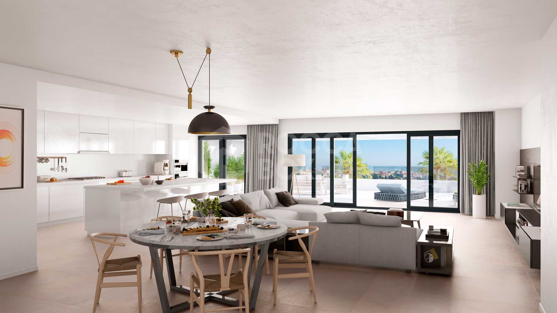 Mesas Homes offers a total of 187 one, two, three or four bedroom apartmentslocated in the city of Estepona. Its privileged location offers beautifulviews over the bay of Estepona.