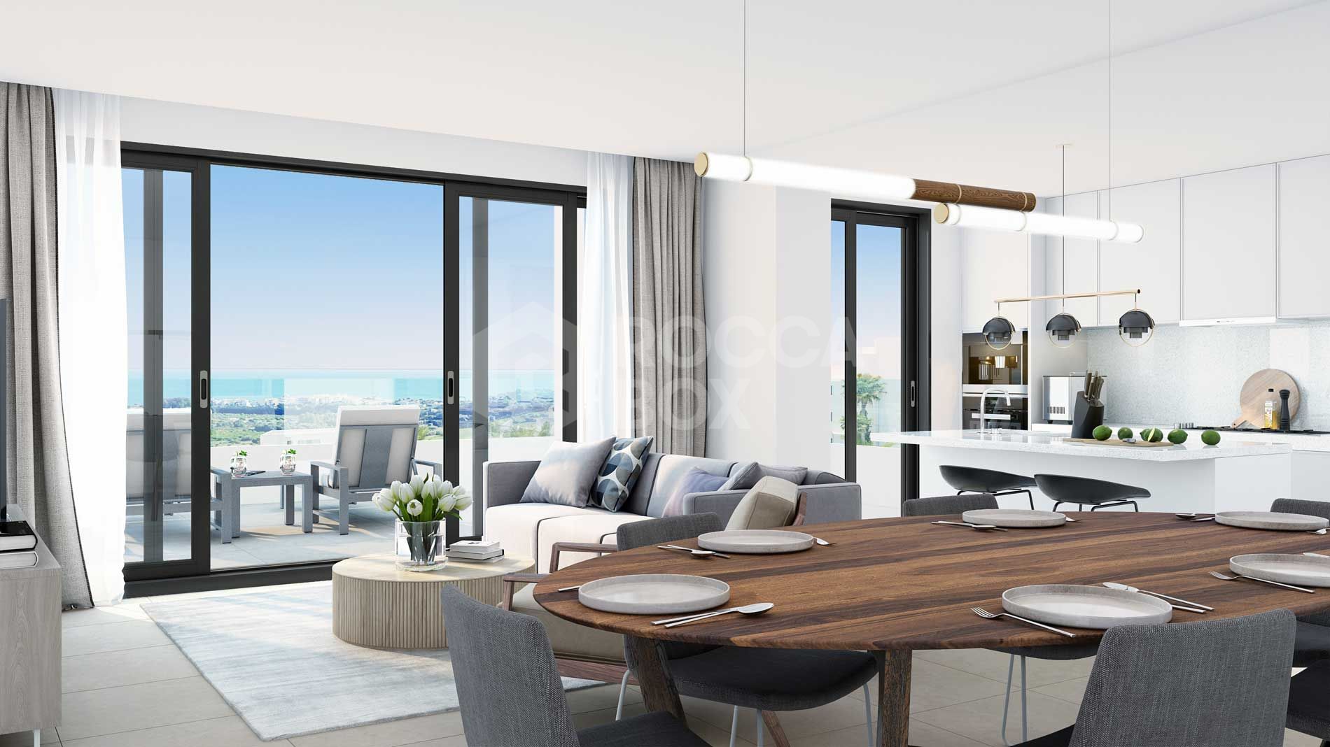 Mesas Homes offers a total of 187 one, two, three or four bedroom apartmentslocated in the city of Estepona. Its privileged location offers beautifulviews over the bay of Estepona.