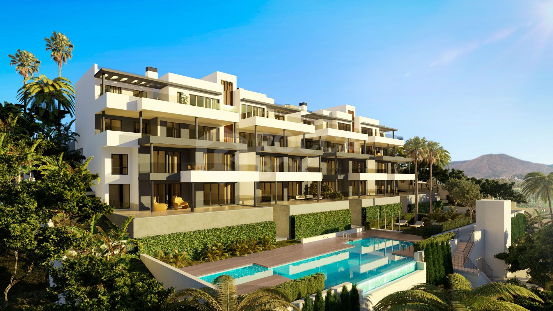 Mesas Homes offers a total of 187 one, two, three or four bedroom apartmentslocated in the city of Estepona. Its privileged location offers beautifulviews over the bay of Estepona.