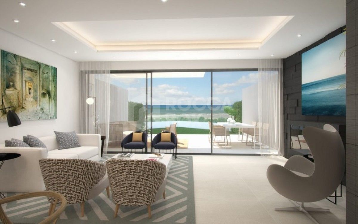 The island estepona is an Exclusive contemporary style 1st line beach townhouse setting in Estepona