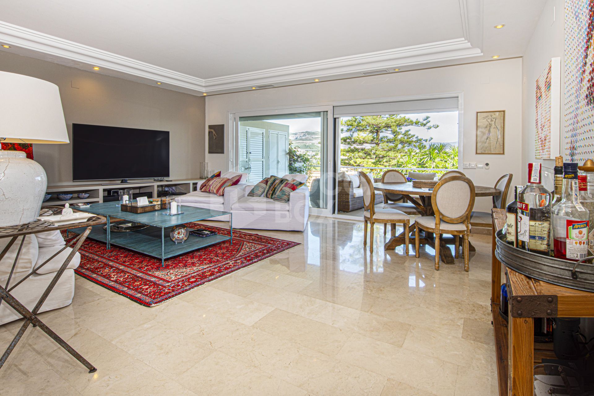 Largest 2 bed in secure community with panoramic mountain, golf & sea views