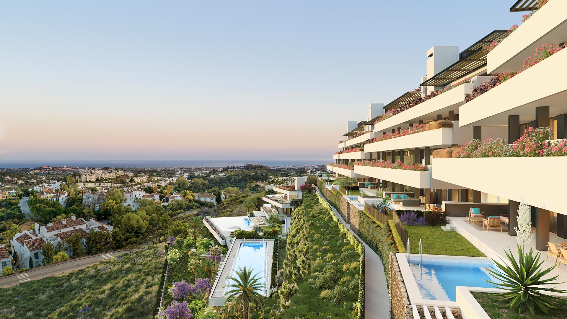 Fantastic complex of 3 and 4 bedroom apartments with panoramic sea views over the Golf Valley