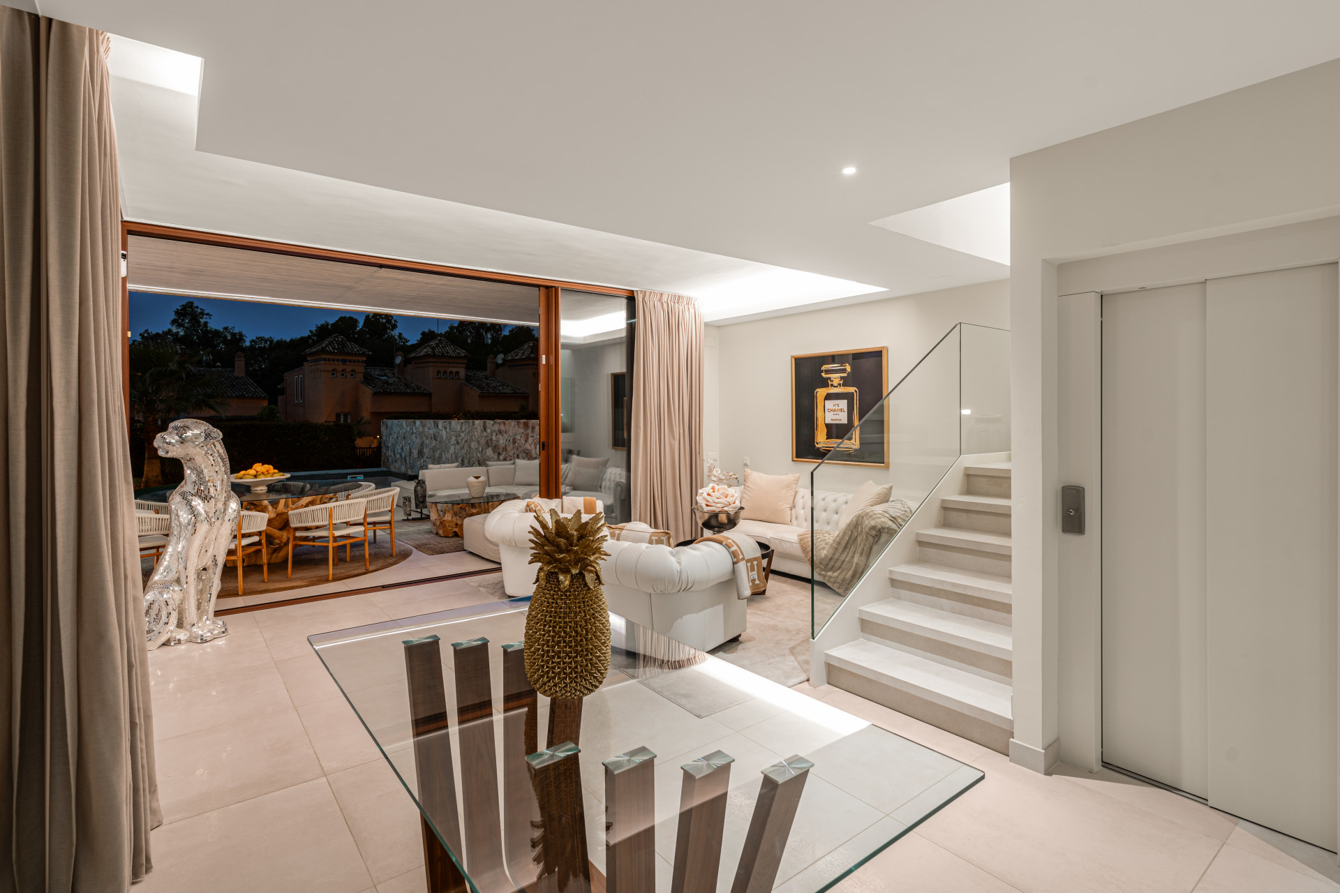 Living room angle showcasing the patio and seating arrangement.