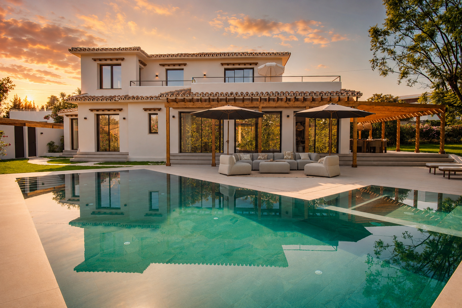 Brand-new south-facing villa in Guadalmina Alta with private pool, garden, 4 bedrooms and extensive terraces.