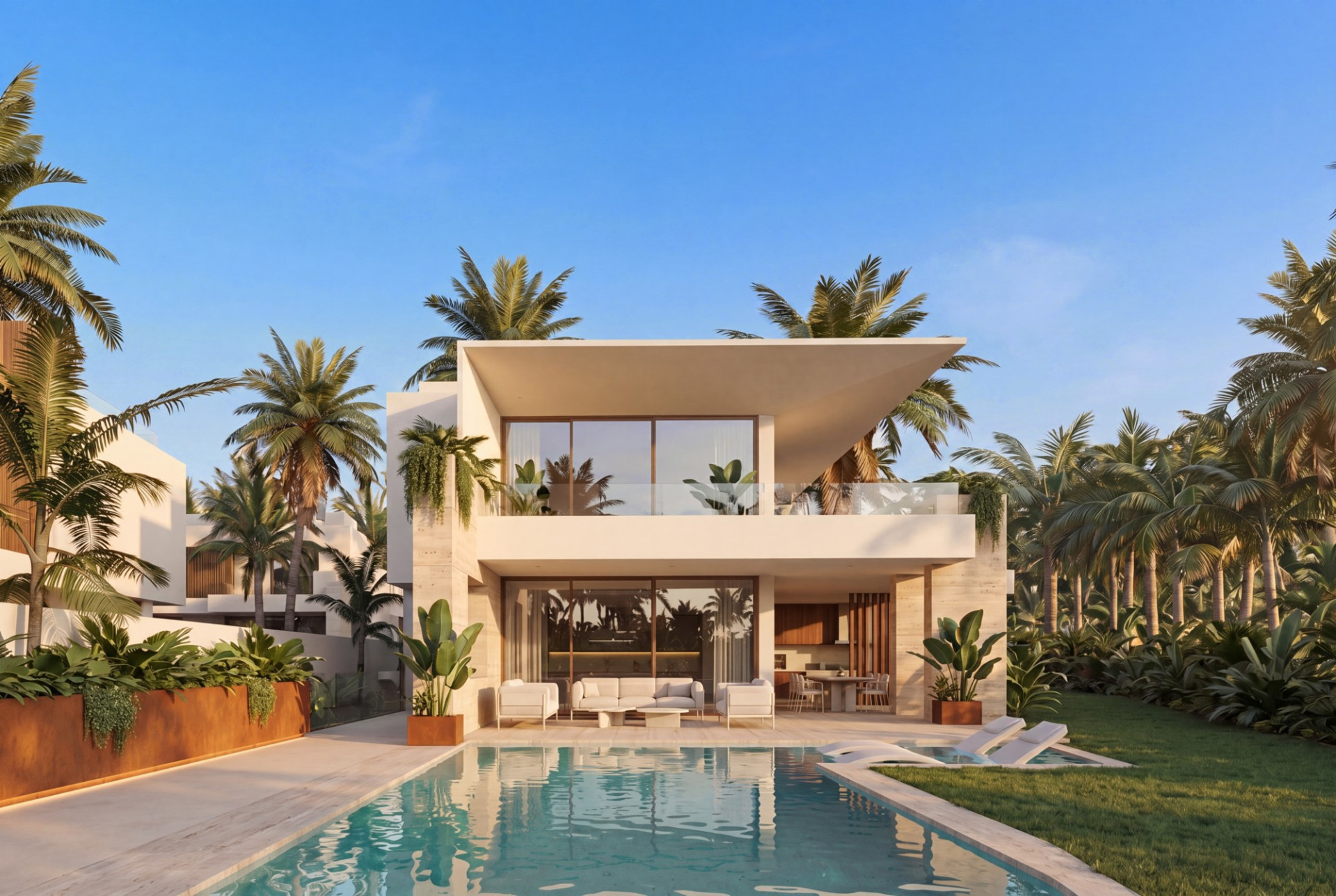 Brand-new five-bedroom villa with sea views in Cortijo Blanco, San Pedro de Alcantara.
