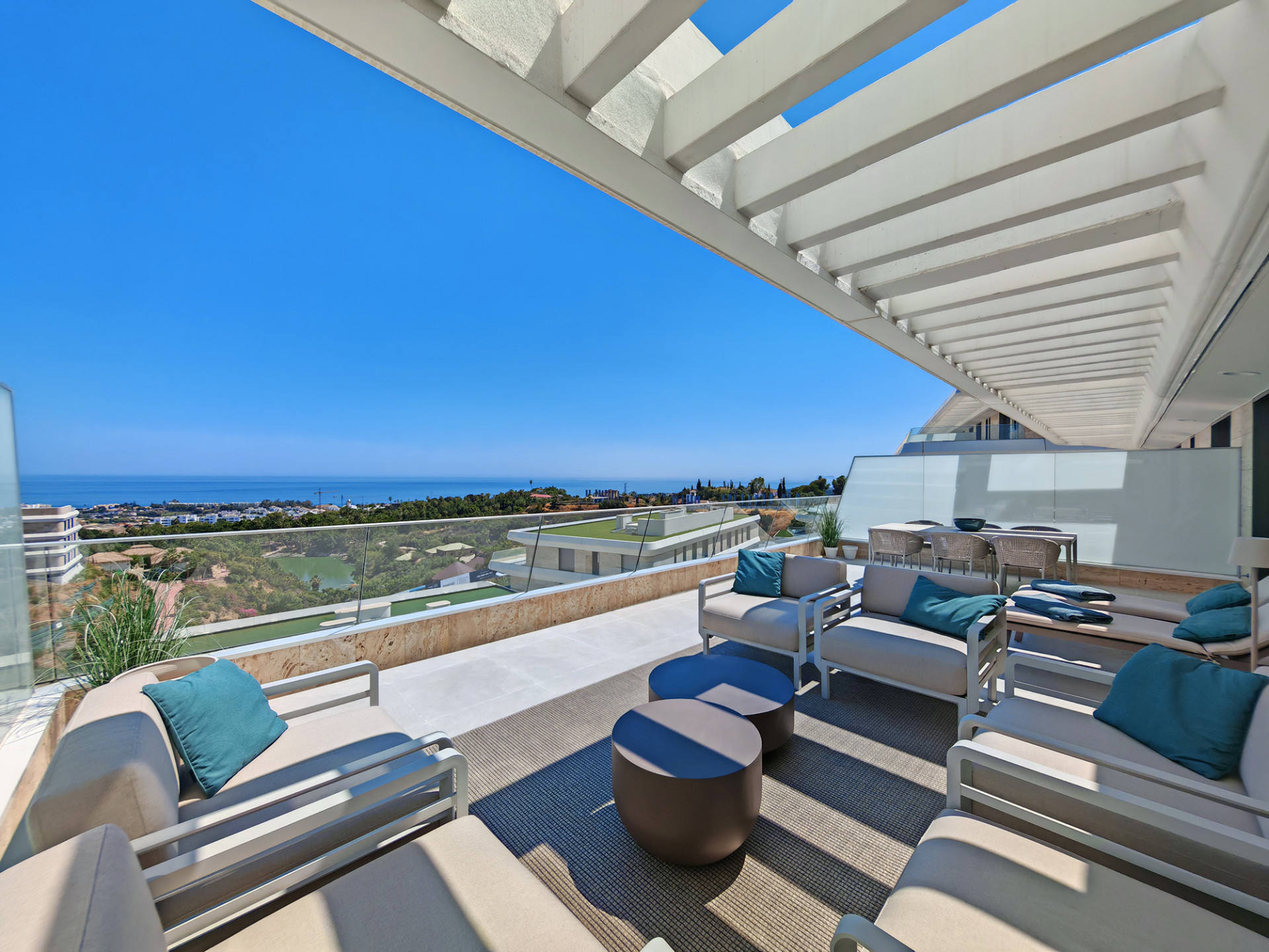 Luxury apartment for sale in Selwo, Estepona with panoramic sea, mountain and safari views