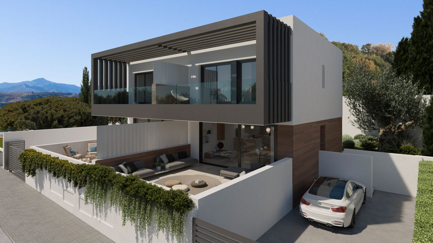 New contemporary semidetached first line golf villas for sale in Atalaya Estepona