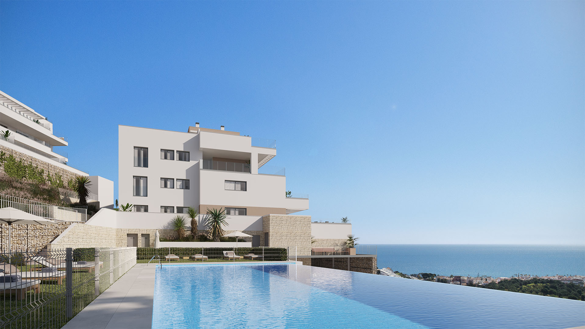 Gloednieuwe moderne Zuidwest gelegen appartementen met uitzicht op zee in La Cala de Mijas