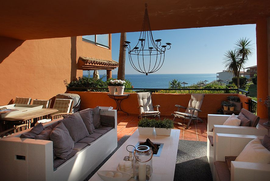 Top floor apartment for sale in first line beach complex in Estepona