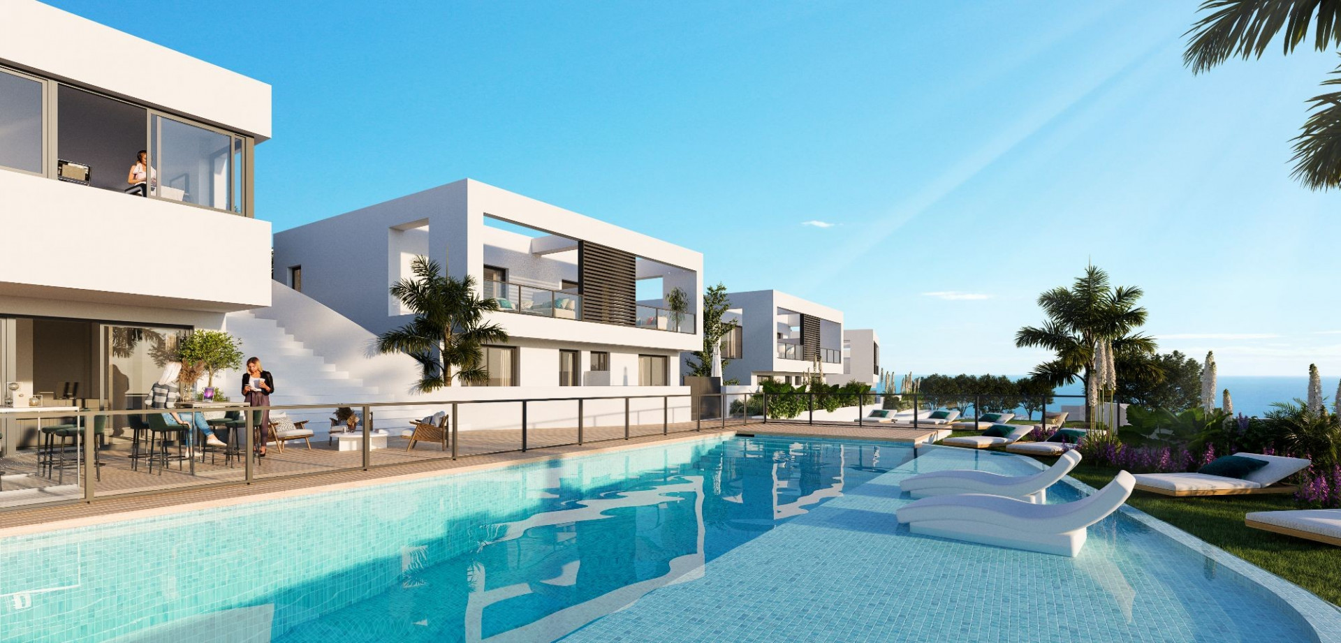 Complejo en plano de casas pareadas de lujo en venta en Riviera del Sol