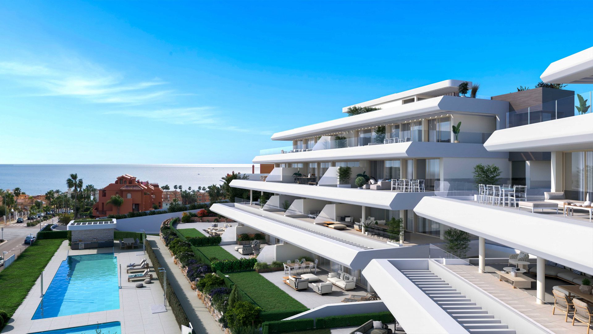 New contemporary beach off-plan apartments and penthouses for sale in Estepona