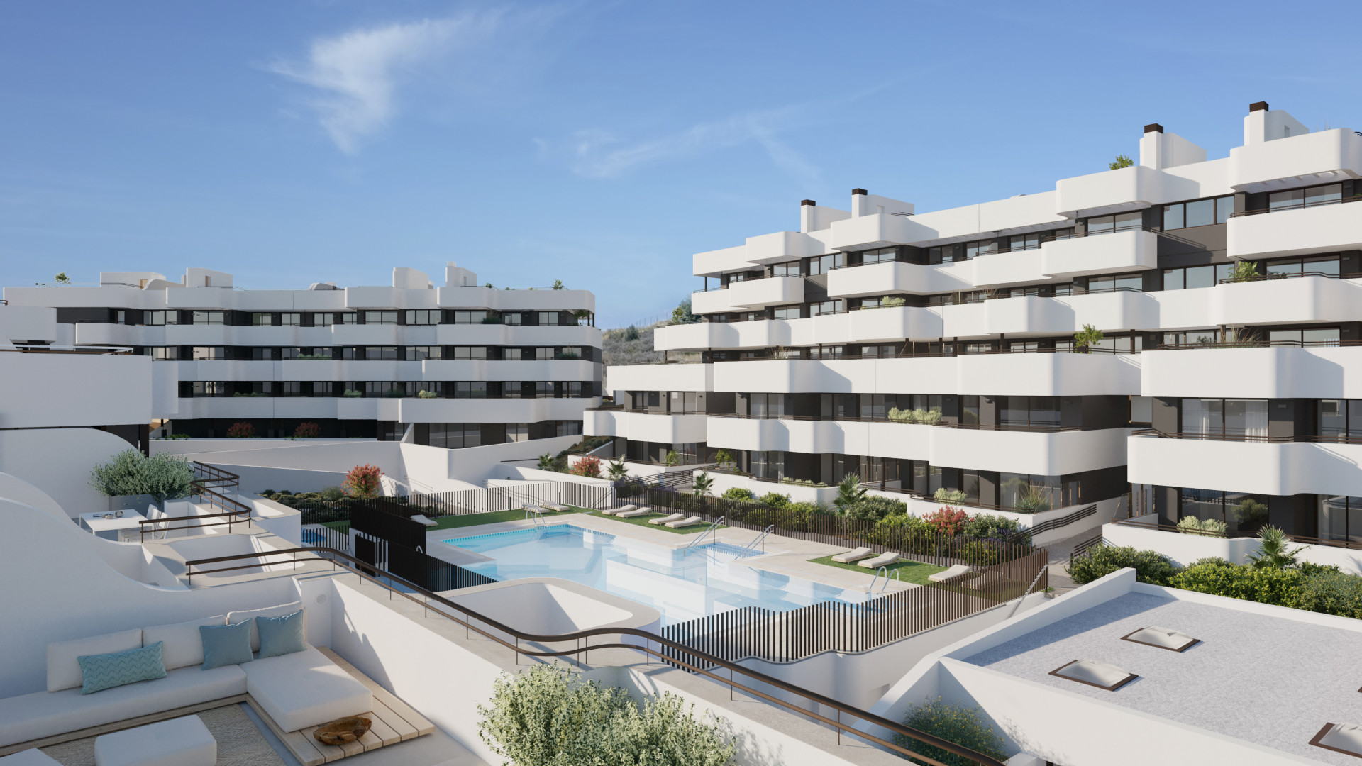 Apartamentos y áticos modernos en plano en venta en el puerto de Estepona - Centro