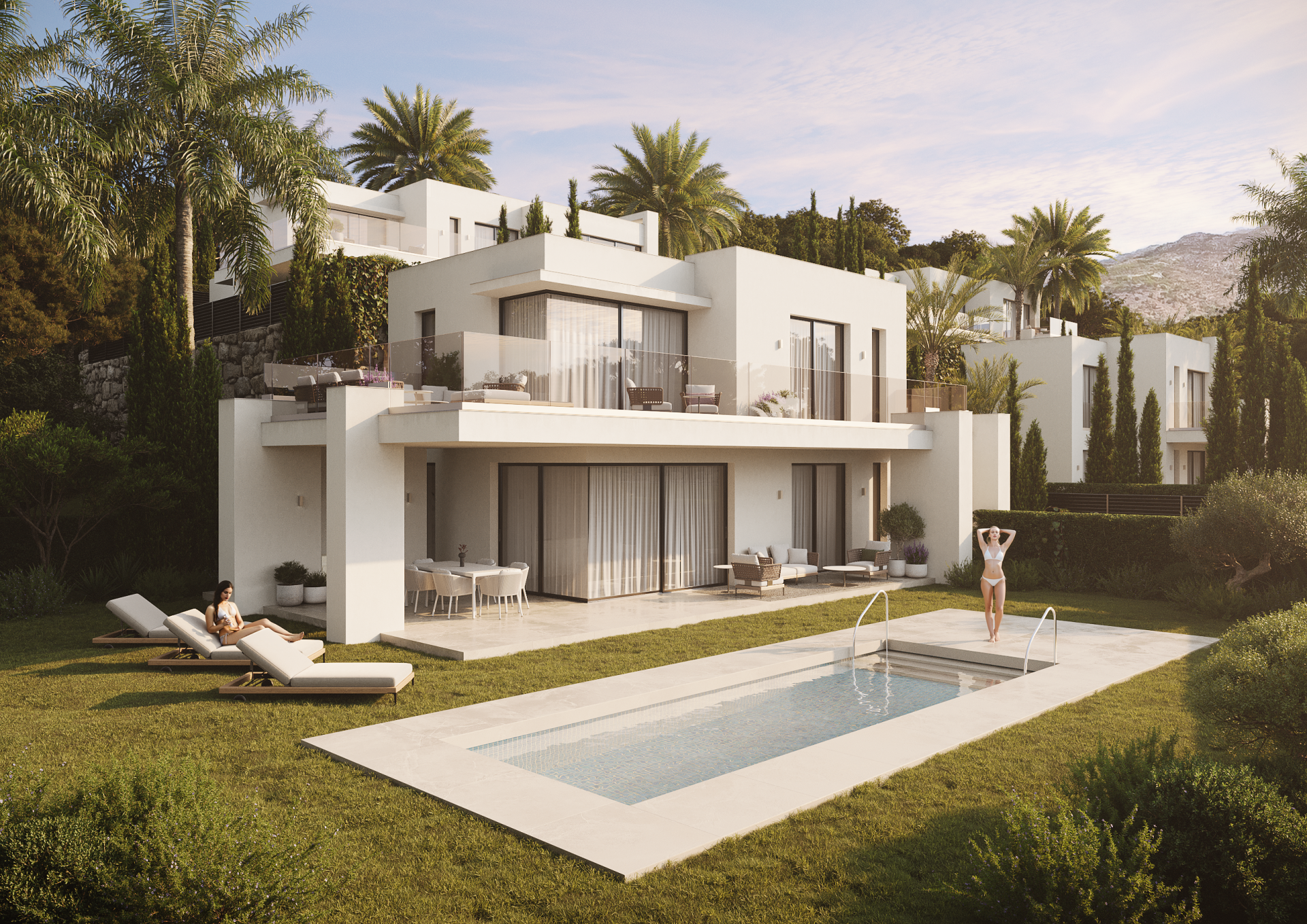Complejo de villa de estilo moderno en plano a la venta en MIjas Pueblo - Mijas
