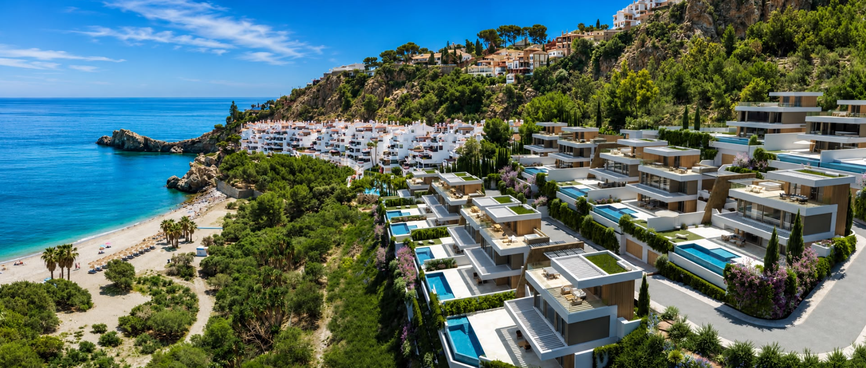 Brand New Frontline Beach Villas with Panoramic Mediterranean Views in Gated Community, Malaga East
