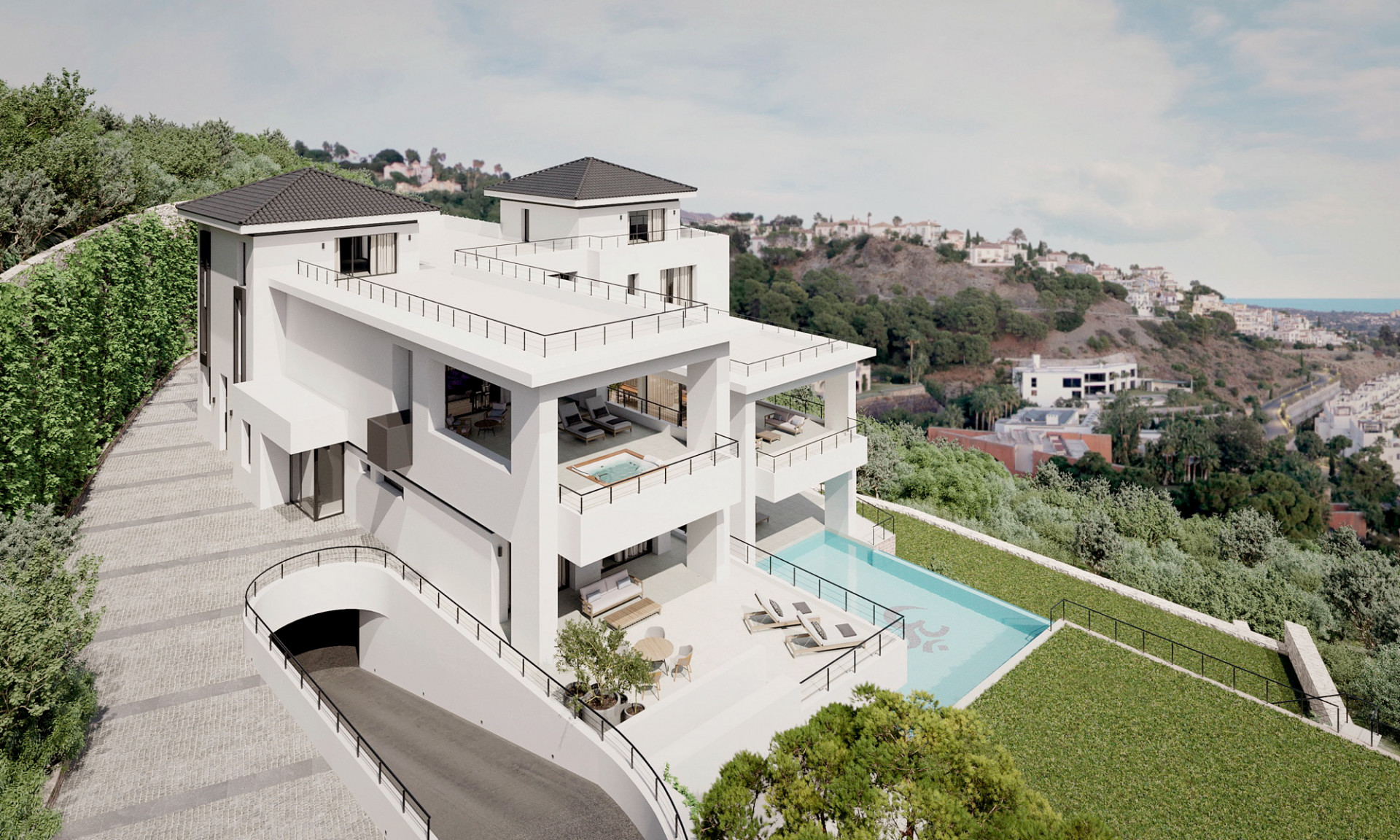 Elegante villa moderna de lujo con increíbles vistas panorámicas al mar y a la montaña en Benahavis