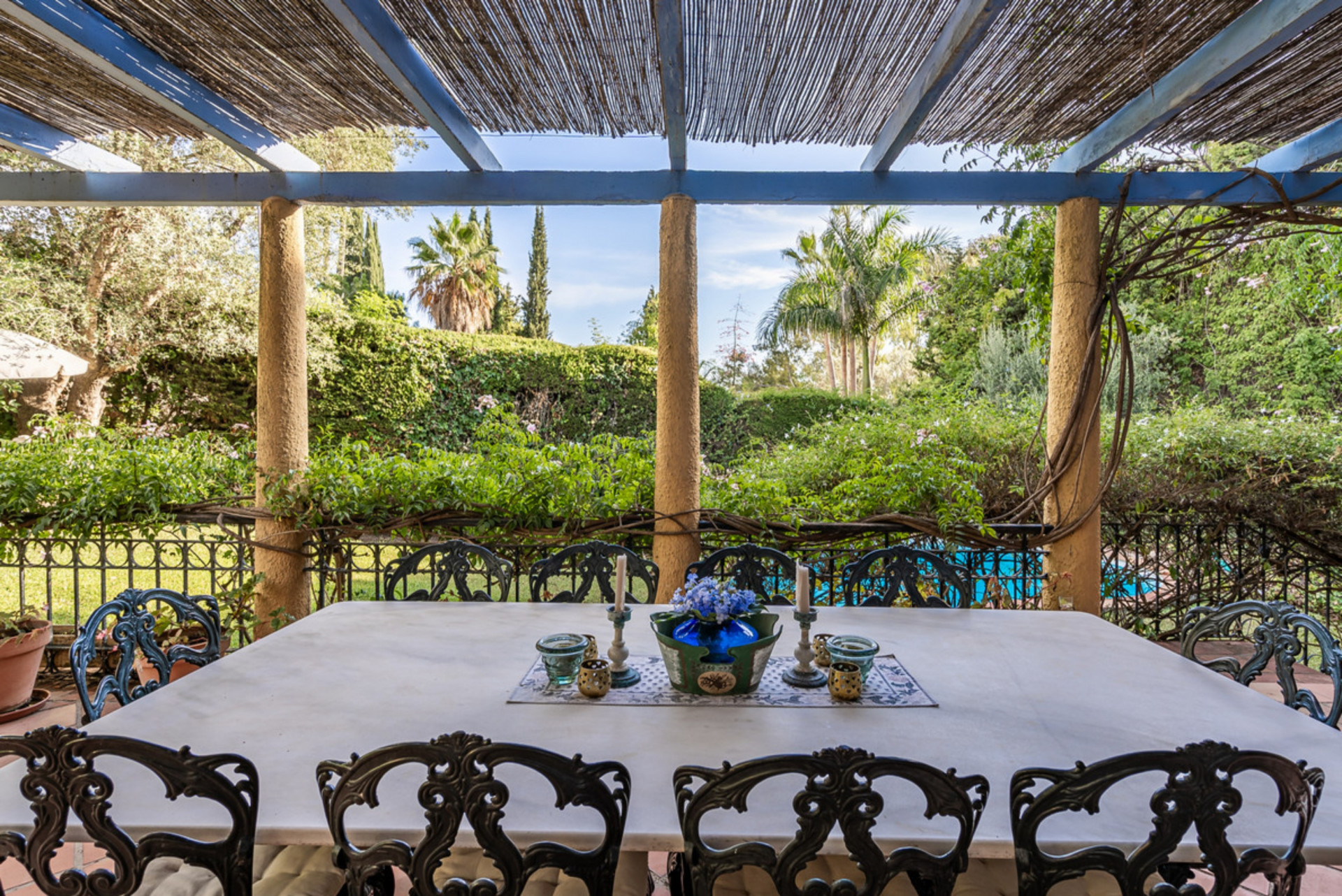 Captivating Andalusian style villa with eclectic Moorish inspired interiors.