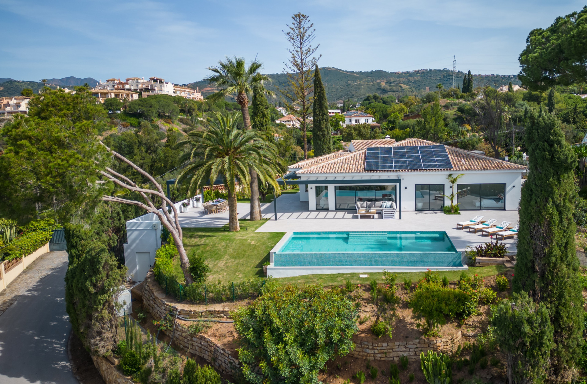 Spectacular renovated modern villa set on one level boasts incredible views across Mediterranean