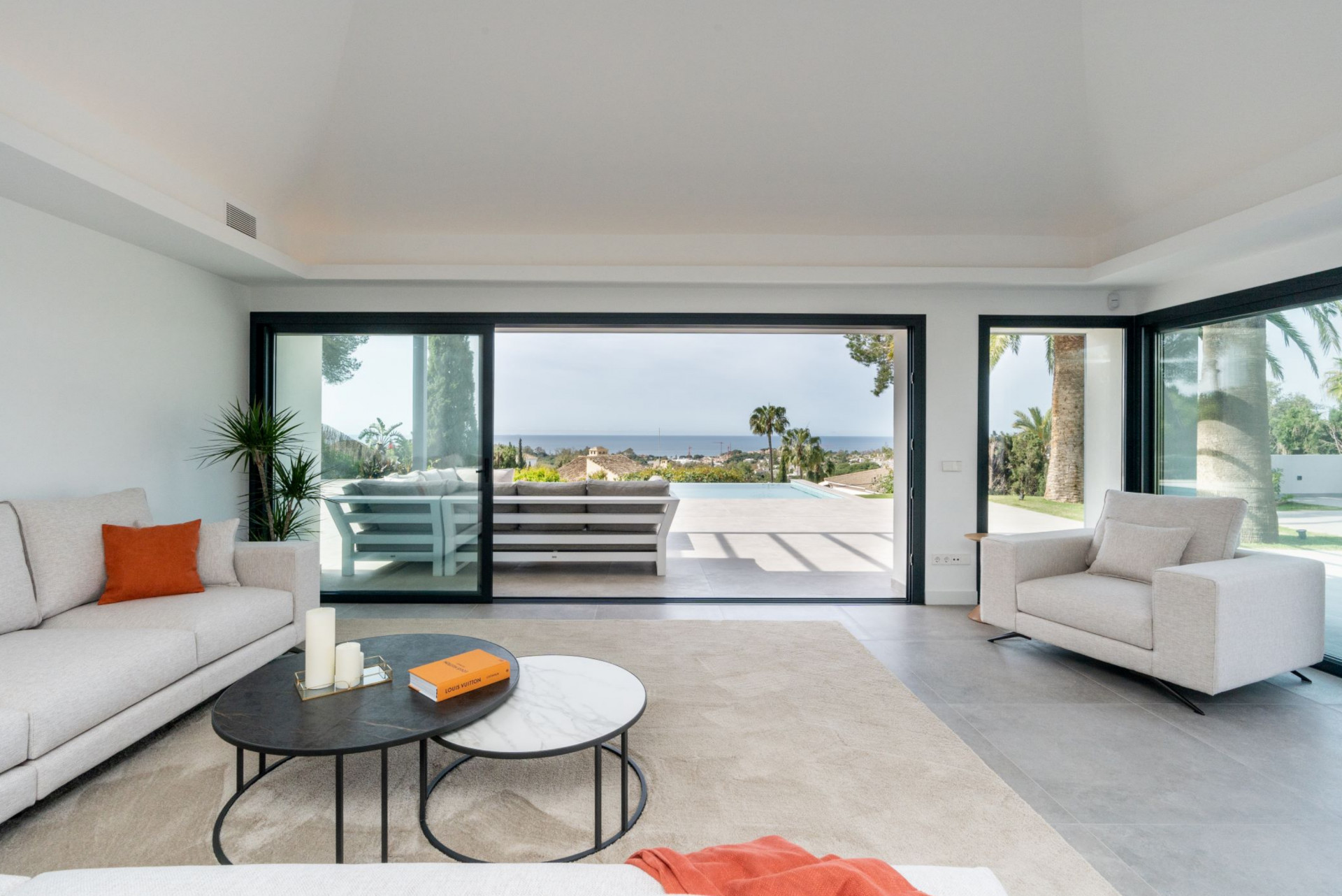 Spectacular renovated modern villa set on one level boasts incredible views across Mediterranean