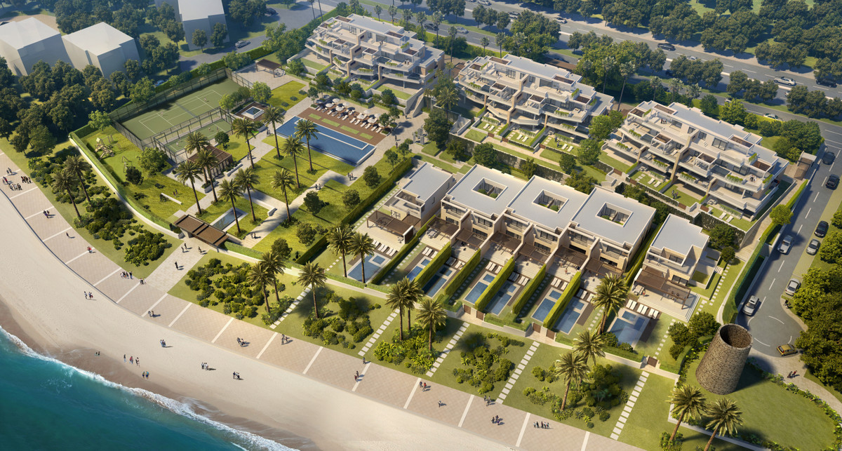 Exclusive frontline beach complex of 24 apartments, 6 penthouses, 6 bungalows and 2 villas with beautiful views of the sea and direct access to the beach and the promenade