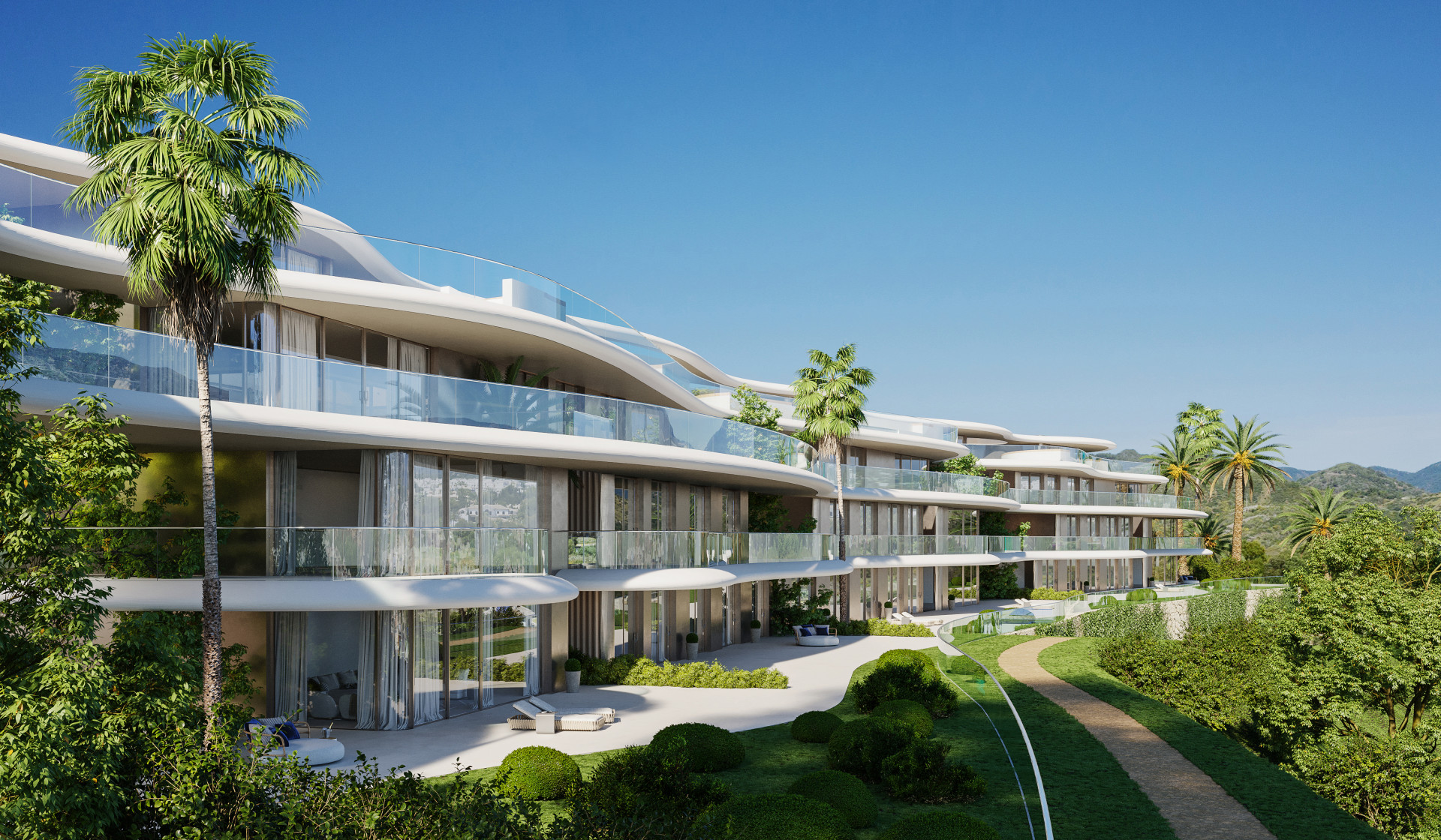 New development of 50 high-end, 2, 3 and 4 bedroom apartments situated on top of La Quinta in Benahavis, each unit featuring its own individual pool