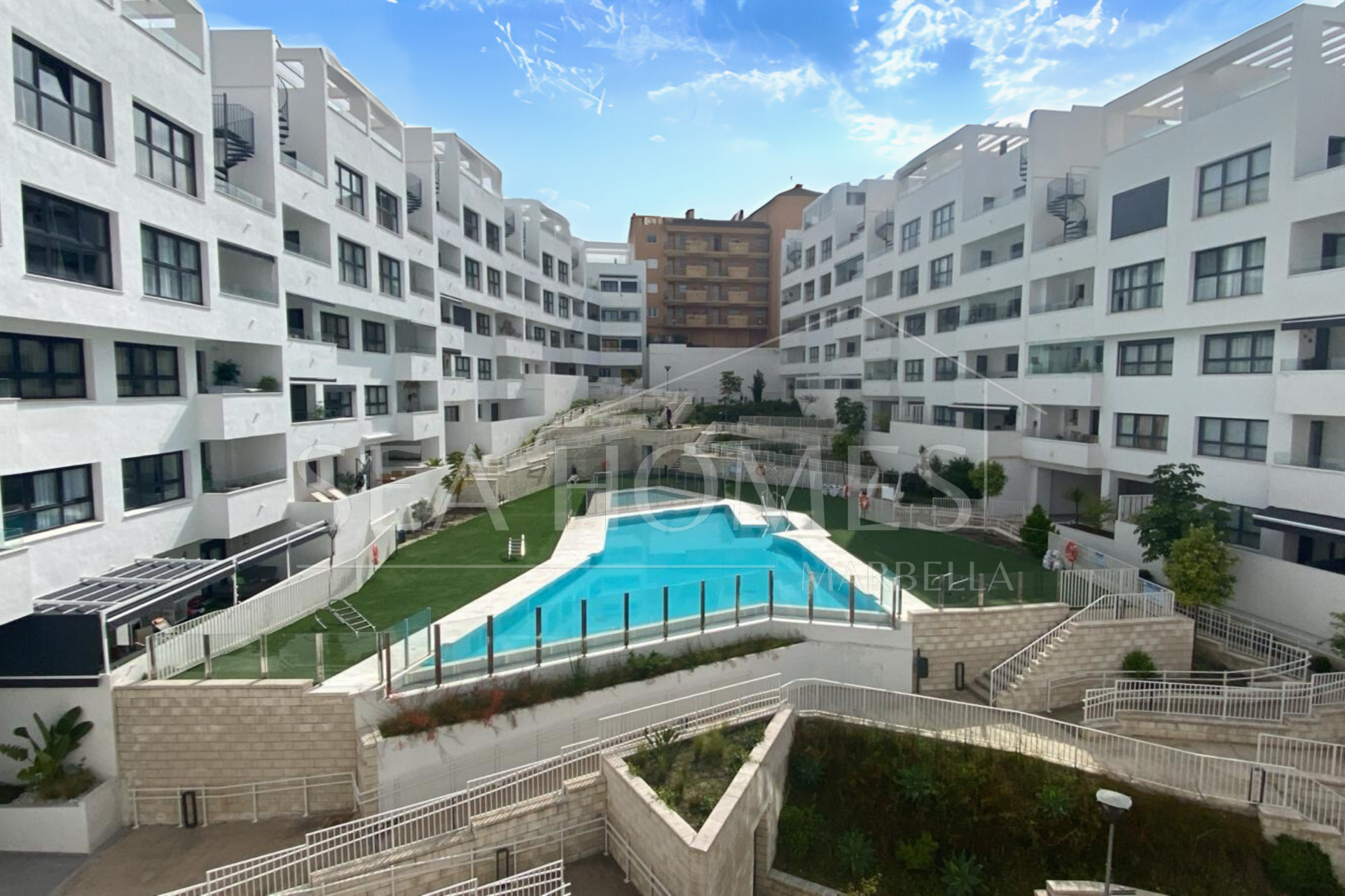 Beautiful south facing, three bed apartment located in the gated community of Estepona Gardens