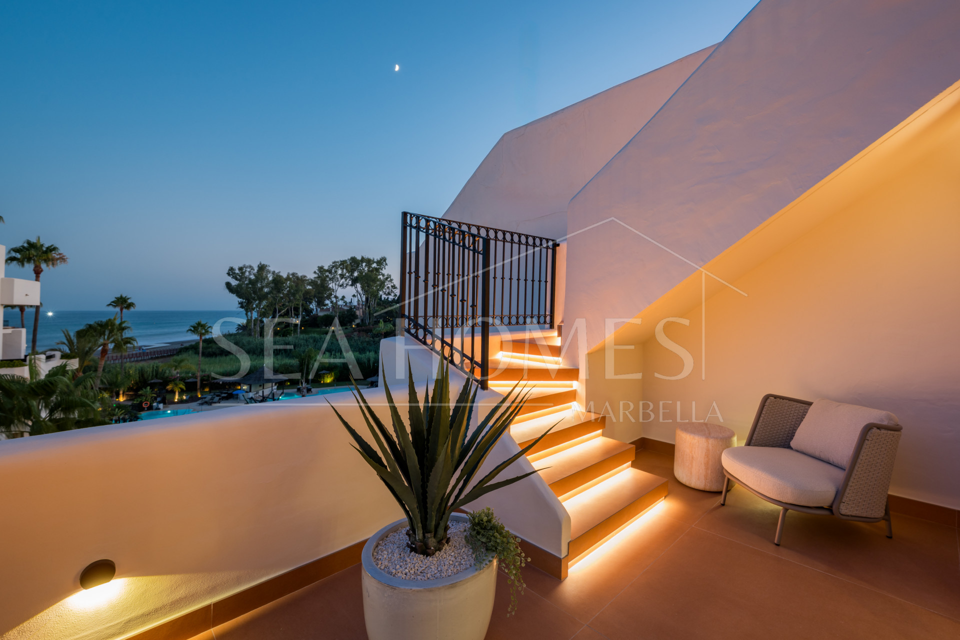 Stunning south-facing three bedroom penthouse located in the exclusive gated community of Bahia Del Velerin, Estepona.