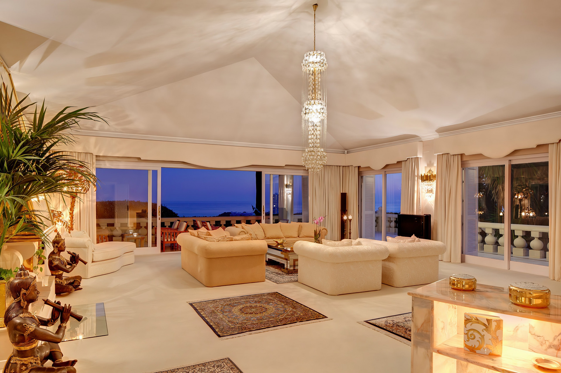 Luxury ten bedroom south-facing hilltop villa with panoramic views located in Rio Real, Marbella.