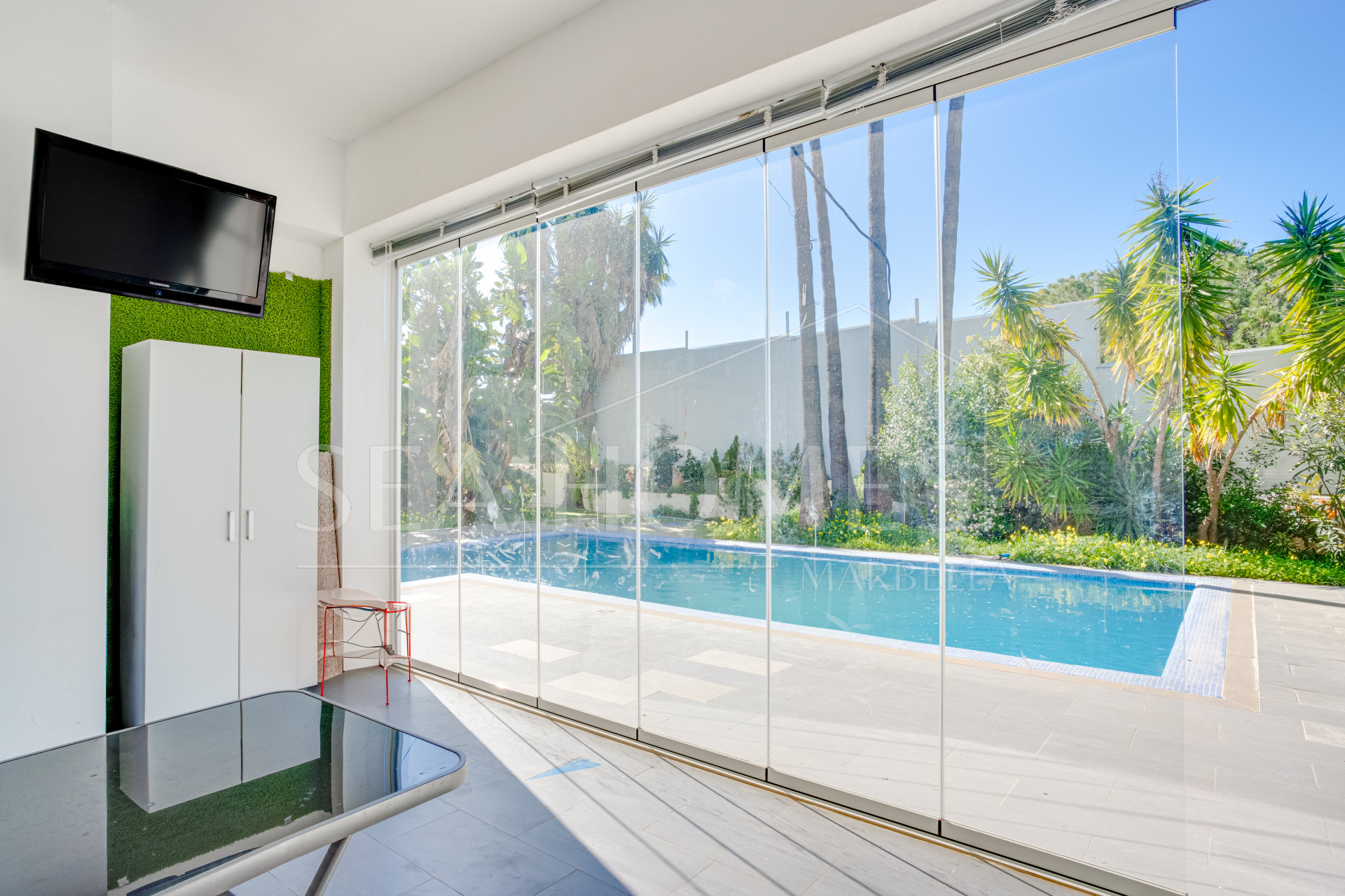 Unique eight bedroom south facing villa, in a tranquil area of Elviria, Marbella boasting sea views