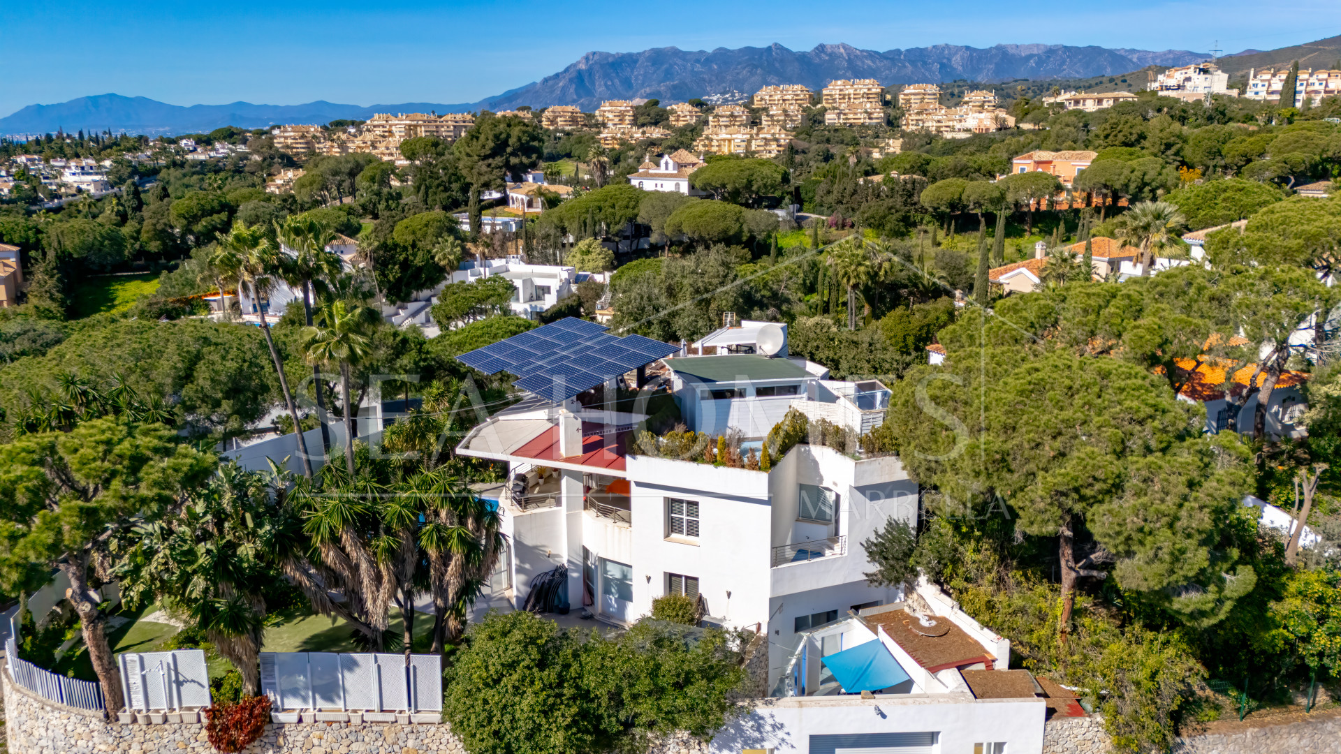 Unique eight bedroom south facing villa, in a tranquil area of Elviria, Marbella boasting sea views