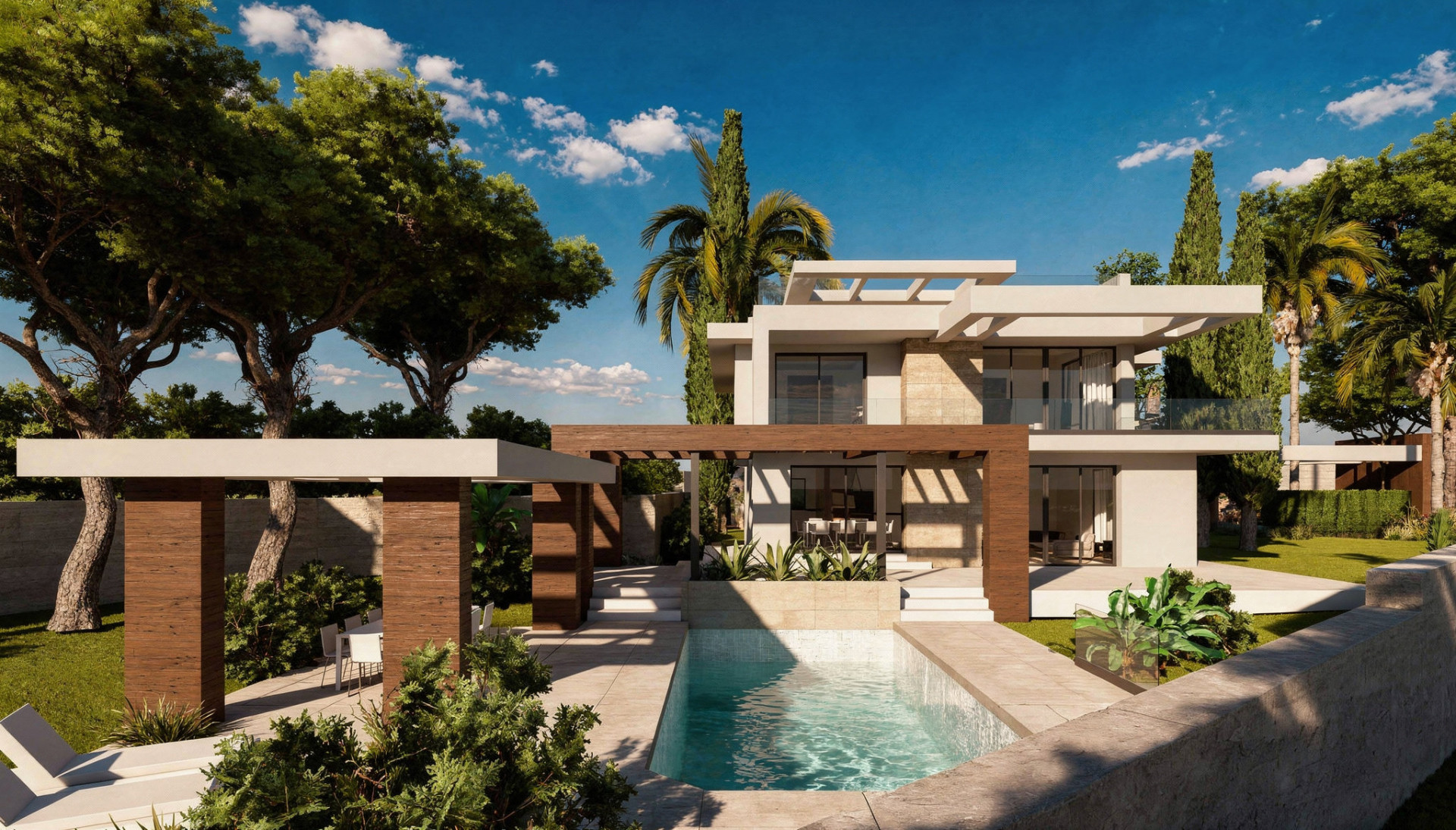 Contemporáneo chalet mediterráneo de cuatro dormitorios en Río Real, Marbella Este.