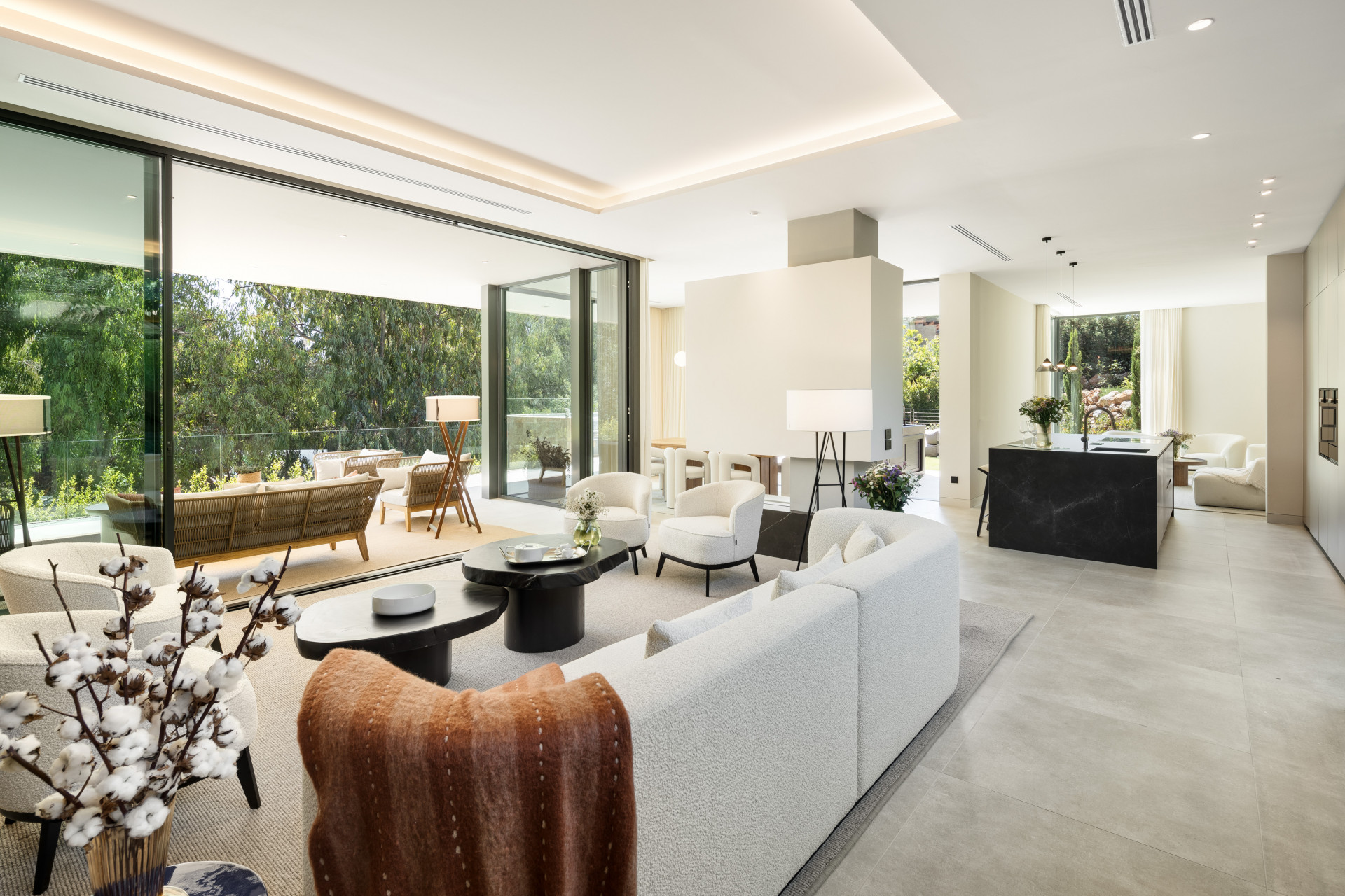 Stunning six bedroom villa, crafted from natural materials to blend seamlessly with the surrounding landscape, creating an oasis enveloped in lush greenery.