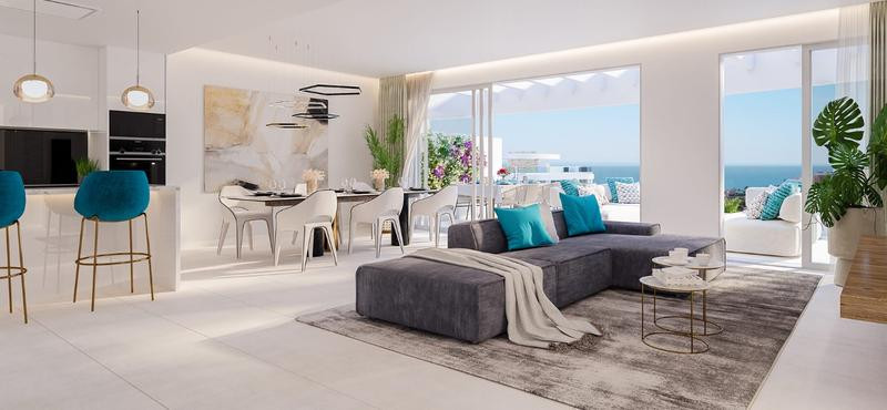 New project of seventy one apartments and penthouses with a choice of one - three bedrooms and fantastic sea views, perched on the hills above Mijas Costa.