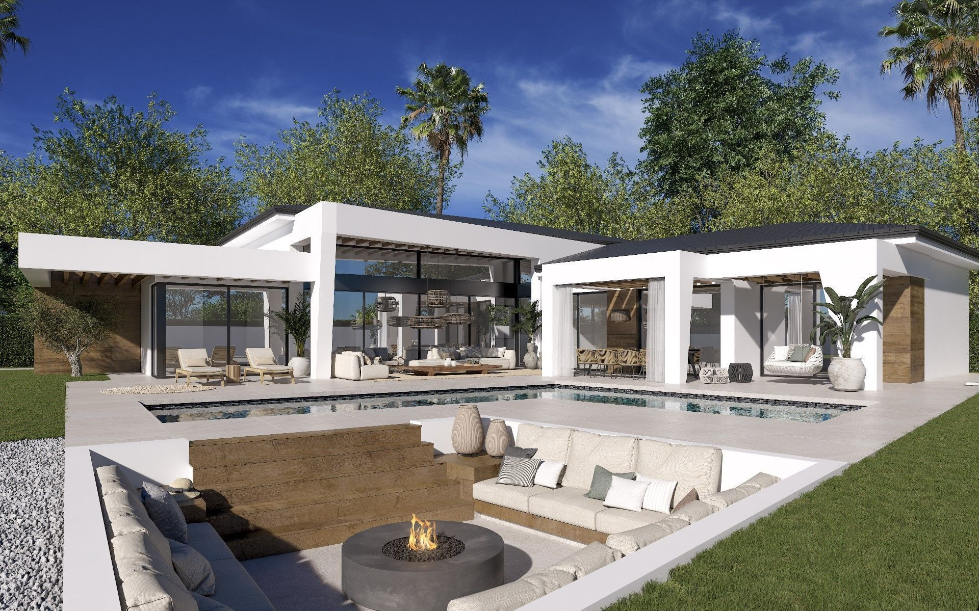 Proyecto exclusivo de 3 villas de lujo de estilo contemporáneo en una sola planta en pleno Valle del Golf.