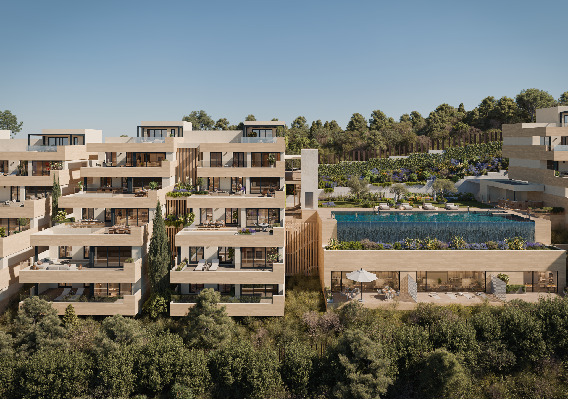 Exclusive new build houses in Marbella with amazing terraces overlooking the Mediterranean Sea.