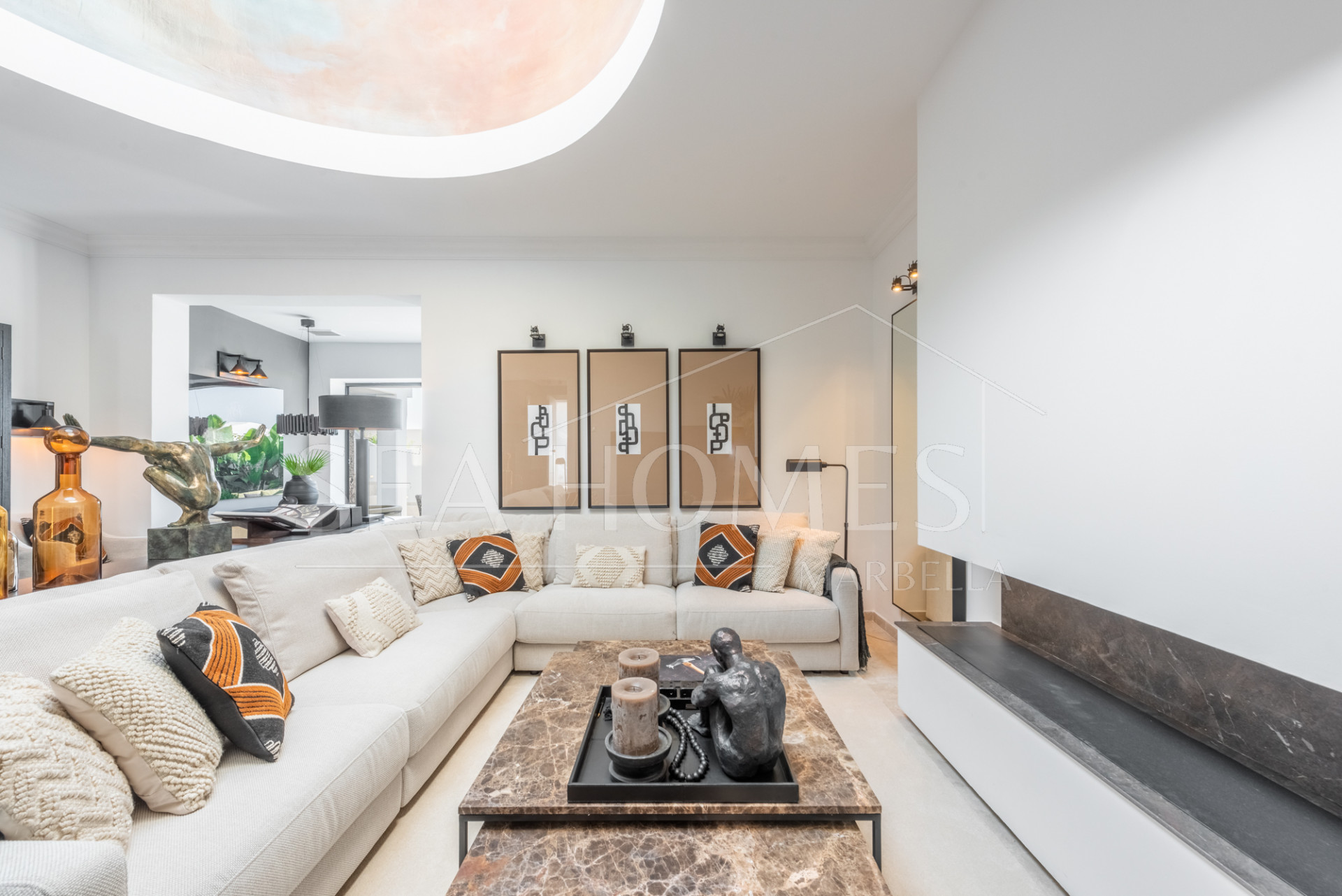 Scandi-style design bungalow in the beachfront Oasis Club on Marbella's Golden Mile.