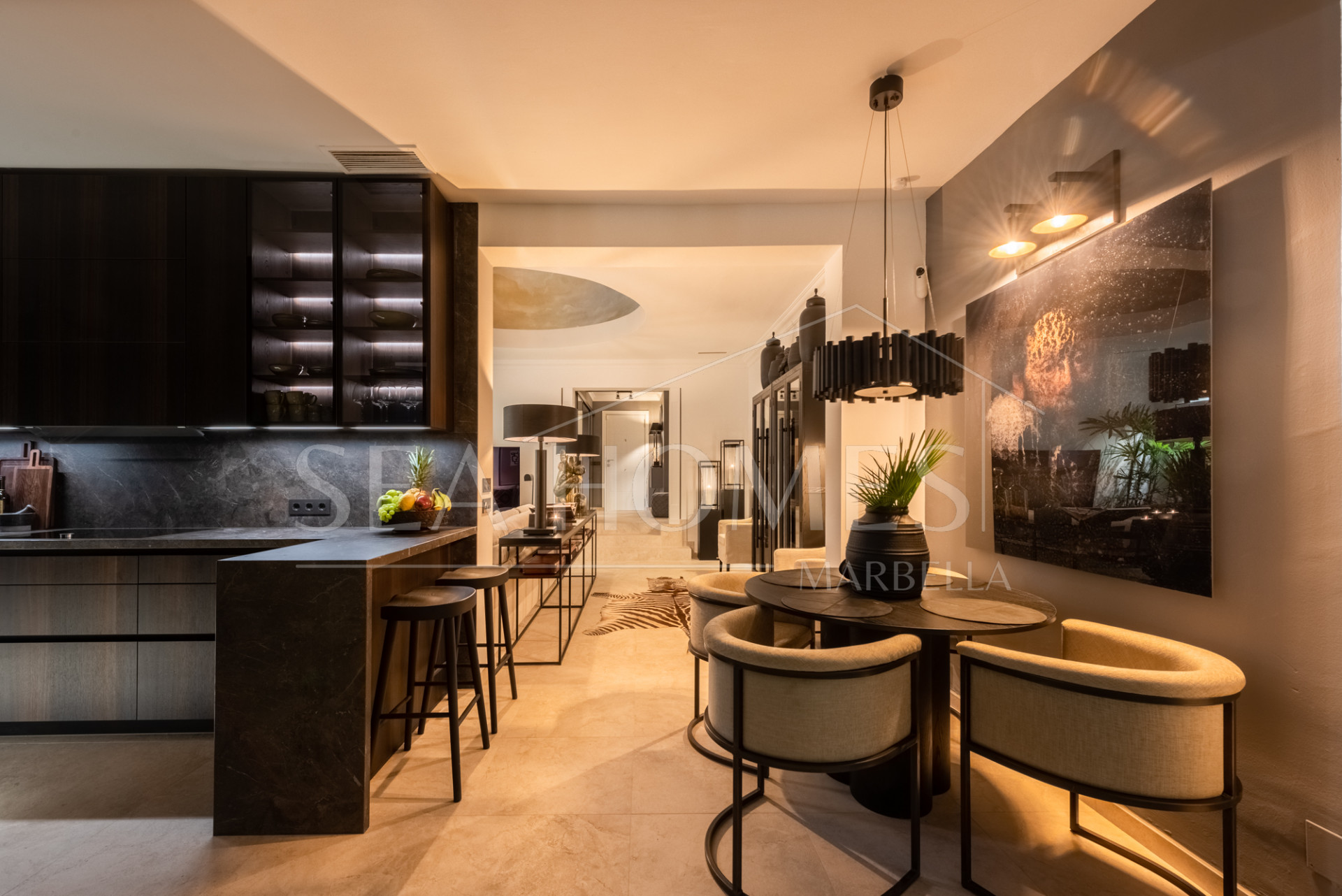 Scandi-style design bungalow in the beachfront Oasis Club on Marbella's Golden Mile.