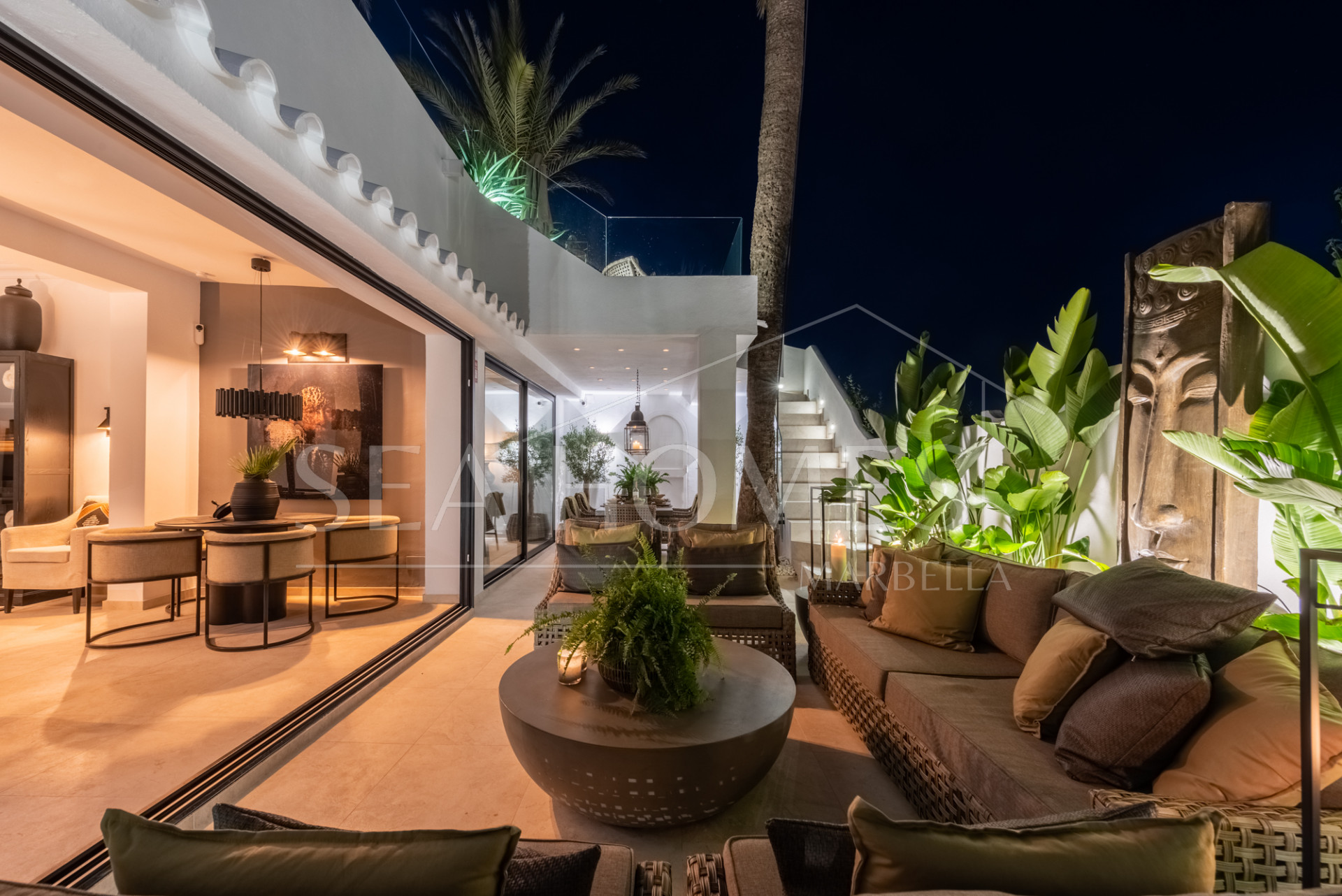 Scandi-style design bungalow in the beachfront Oasis Club on Marbella's Golden Mile.