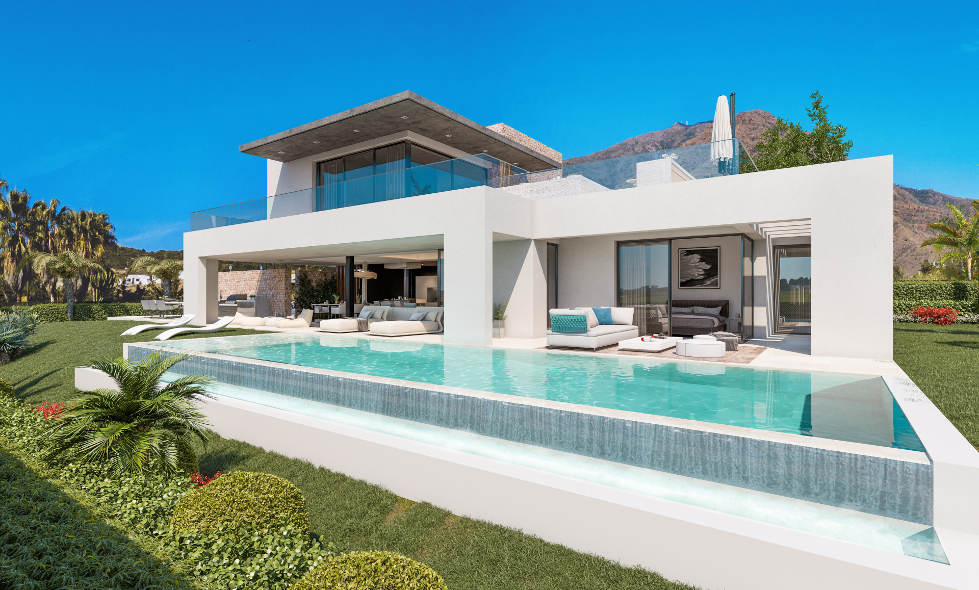 Fantástica villa de diseño de 4 dormitorios en un entorno de golf y con vistas al mar, en Estepona