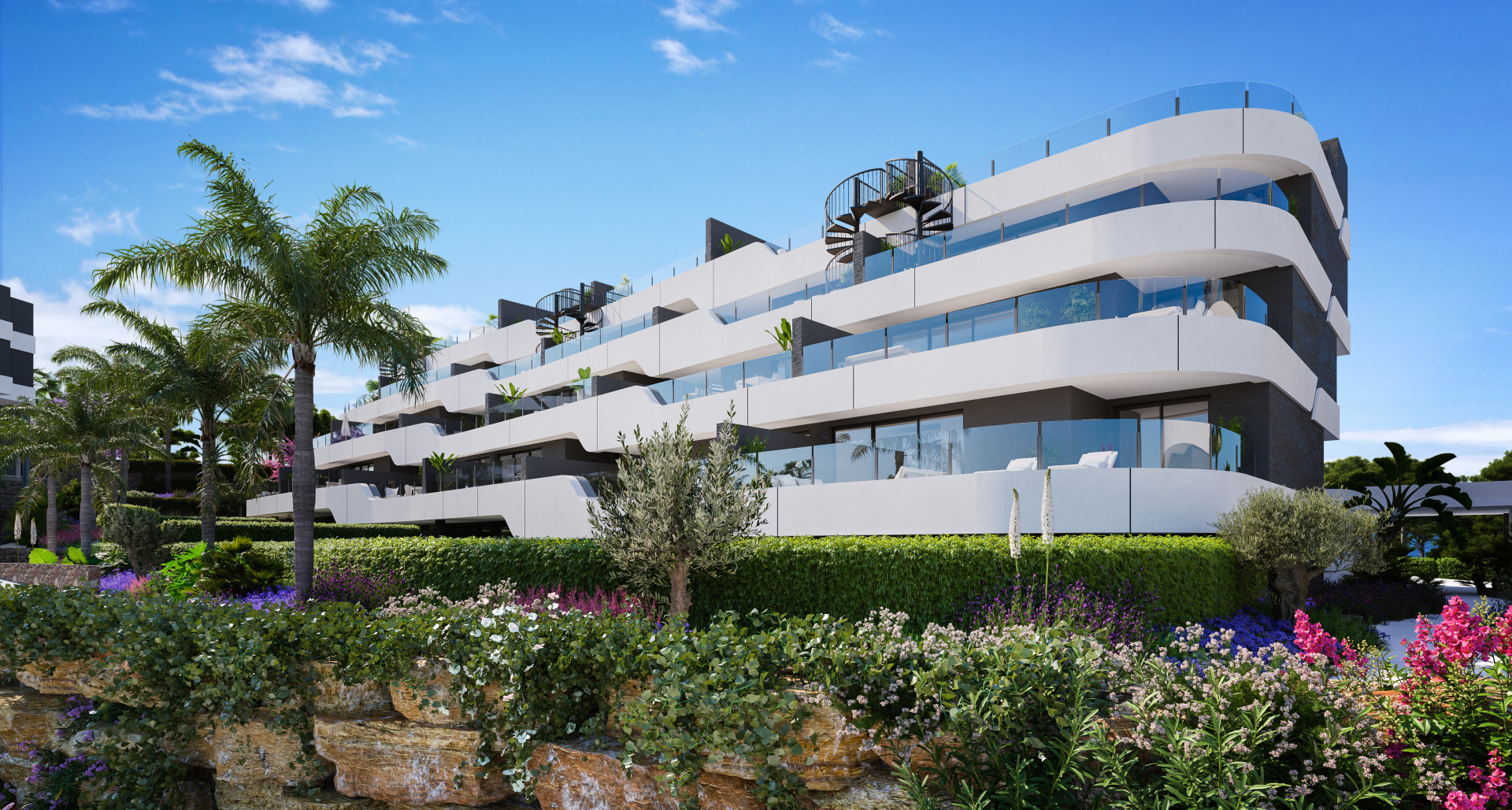 215 exclusivas viviendas especialmente diseñadas para disfrutar del estilo devida mediterráneo. Se ubica en un enclave privilegiado, a mitad de caminoentre Estepona y Marbella.