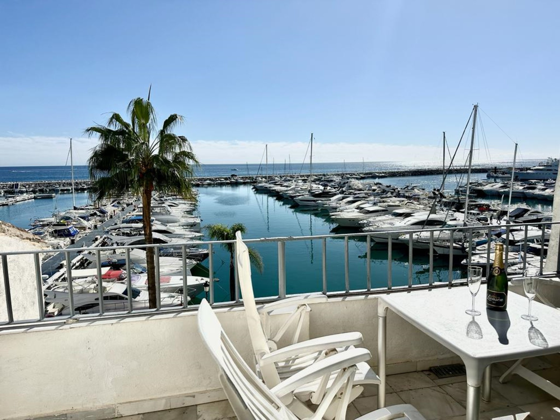 Panoramic sea views from this frontline penthouse in Puerto Banus Marina