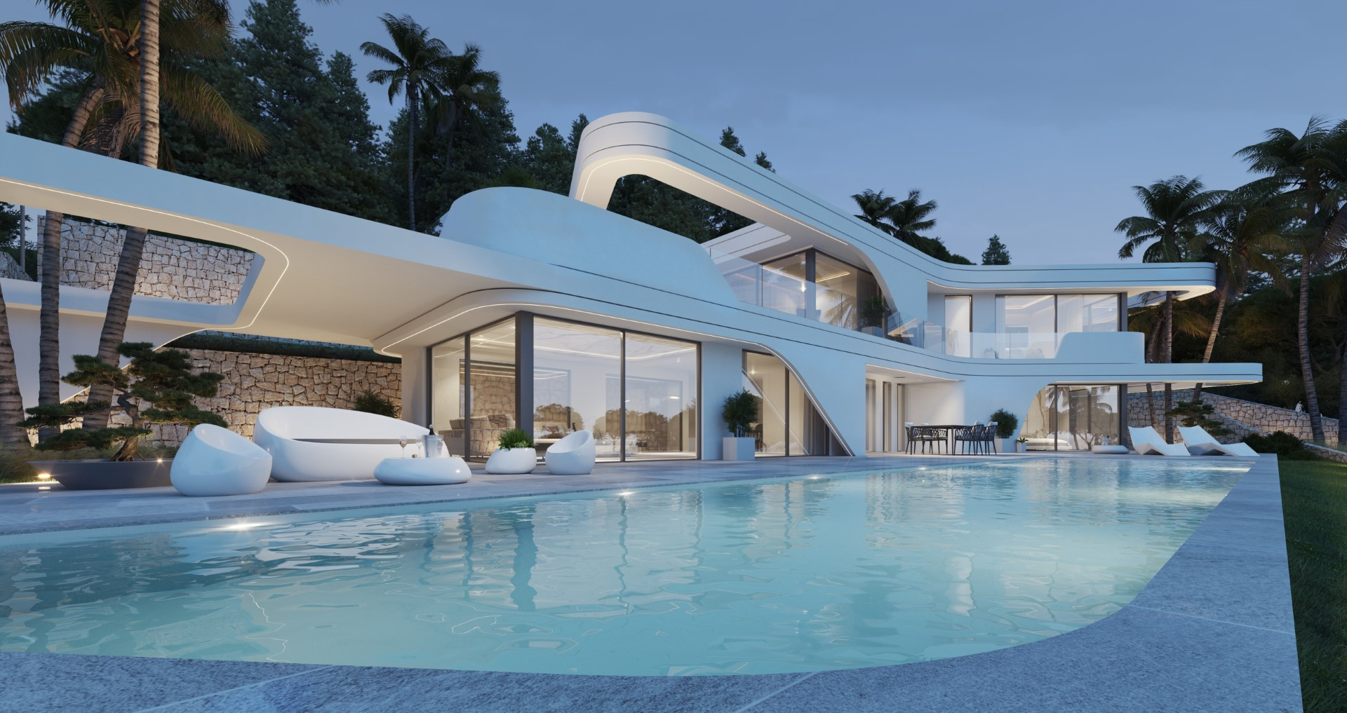 Curved design villa in a dream location, in Jávea