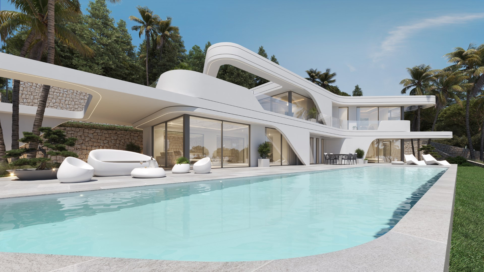 Curved design villa in a dream location, in Jávea