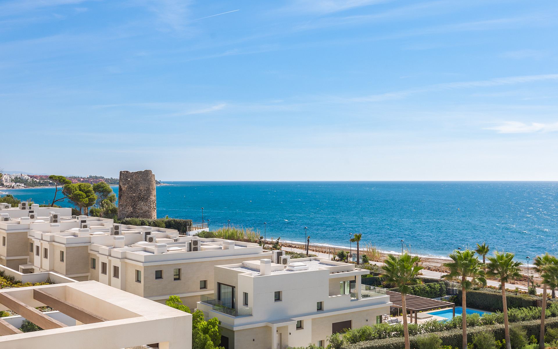 Frontline beach luxury penthouse with panoramic open sea views in Velaya in Estepona