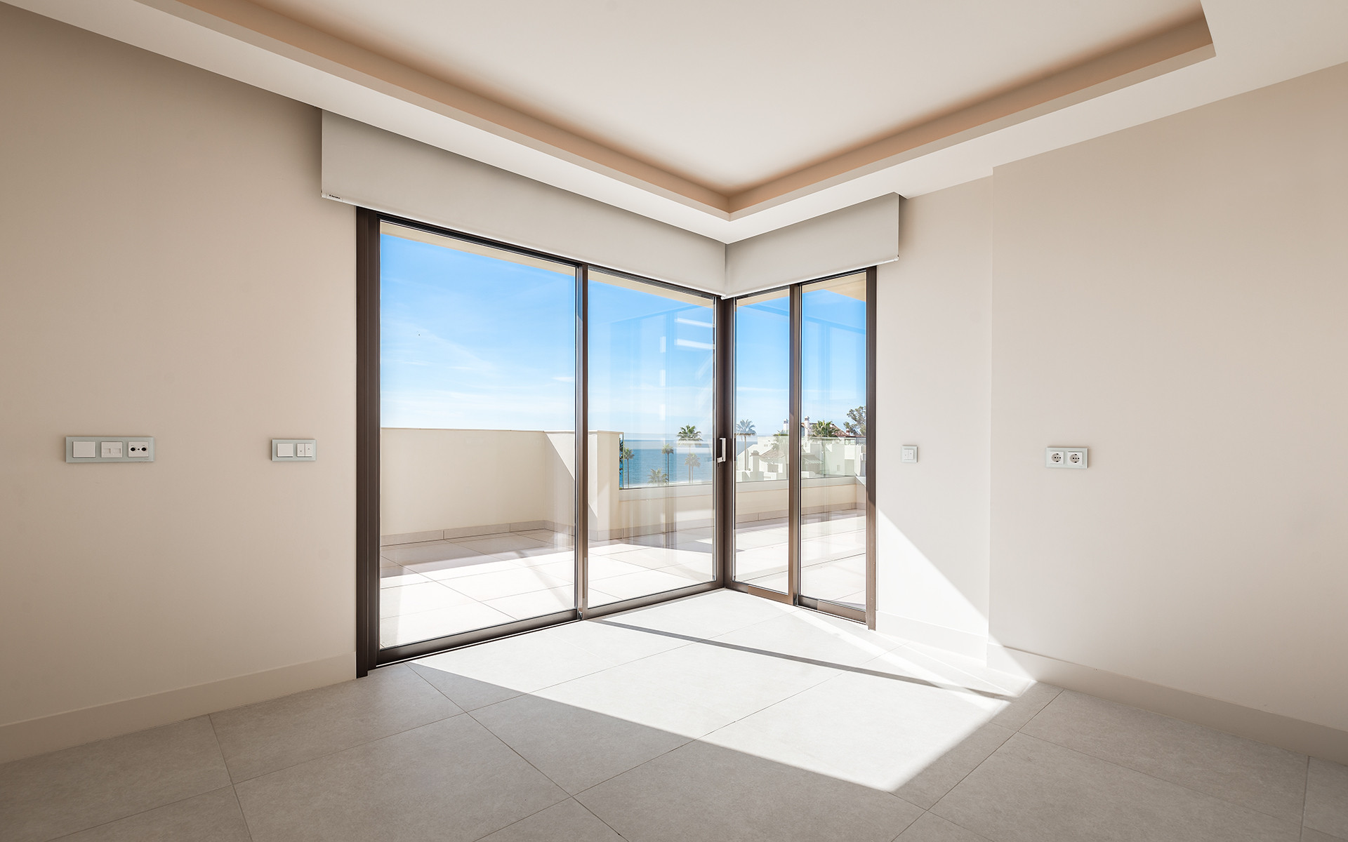 Frontline beach luxury penthouse with panoramic open sea views in Velaya in Estepona