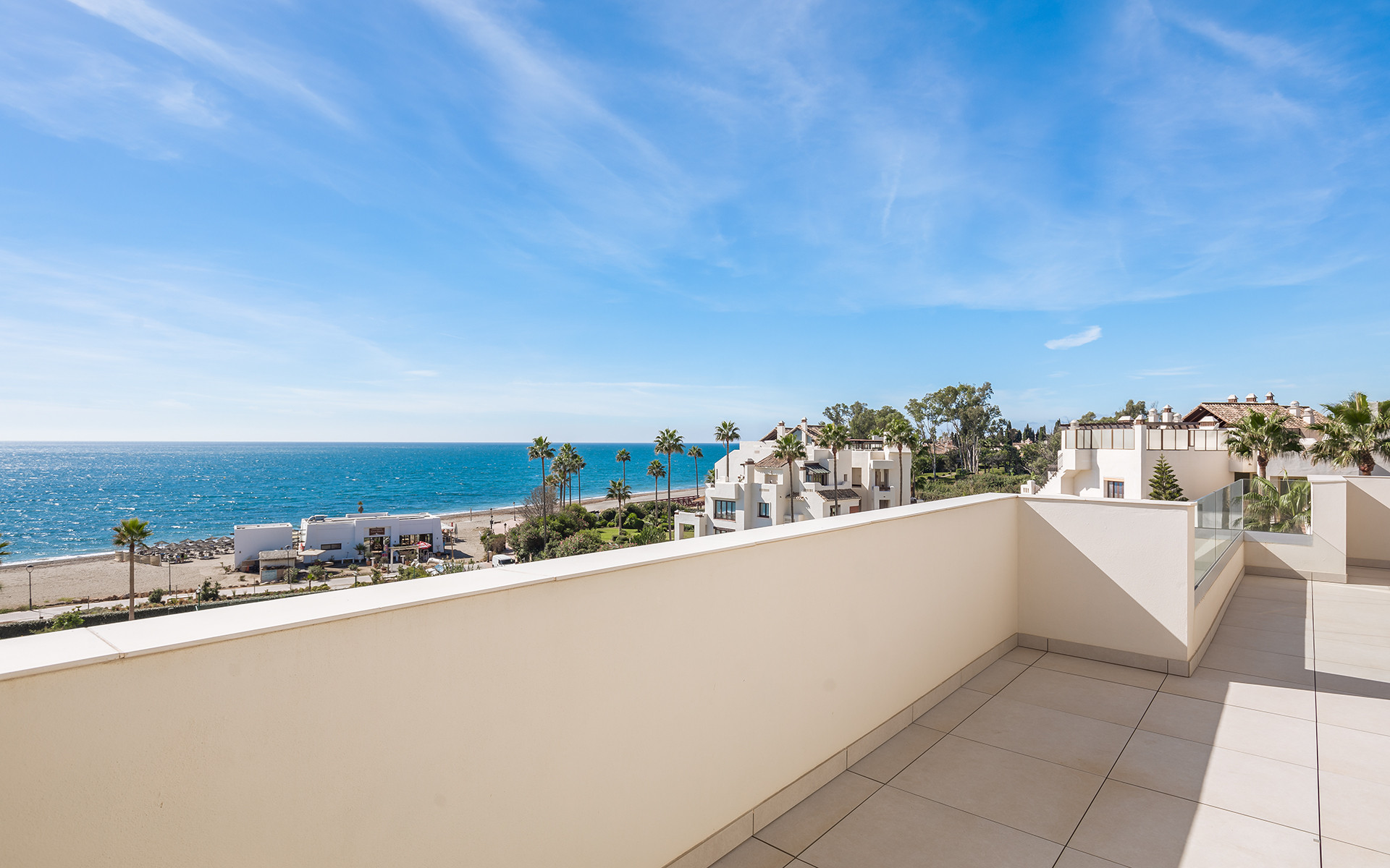 Frontline beach luxury penthouse with panoramic open sea views in Velaya in Estepona