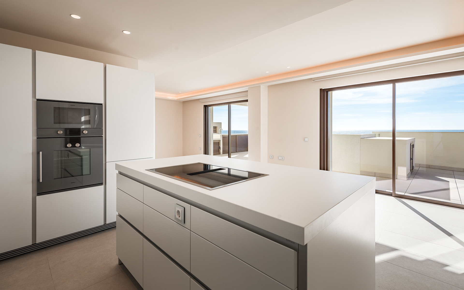 Frontline beach luxury penthouse with panoramic open sea views in Velaya in Estepona