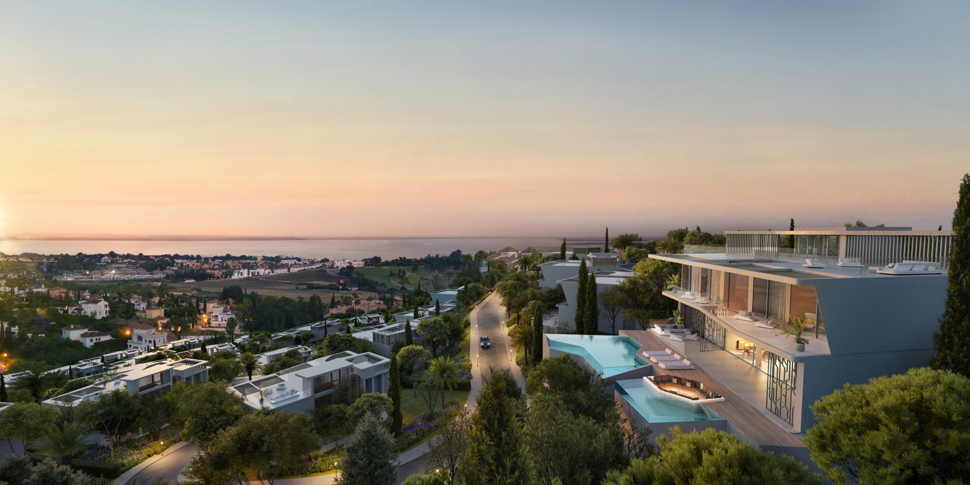 Majestic contemporary villa with sharp lines, top quality materials with panoramic views in Benahavis